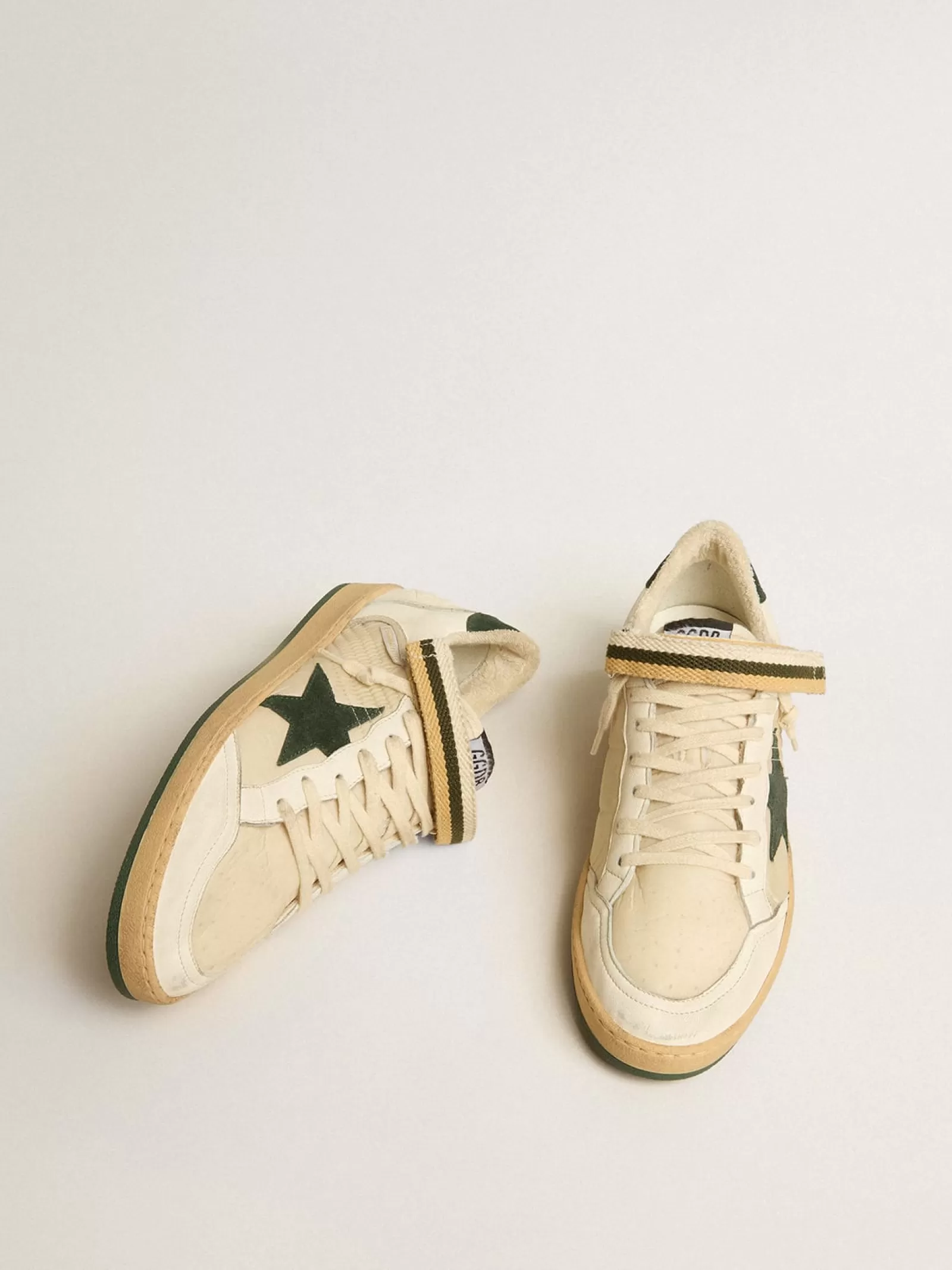 Ball Star en nylon et cuir nappa avec étoile et contrefort en daim vert | Golden Goose Clearance