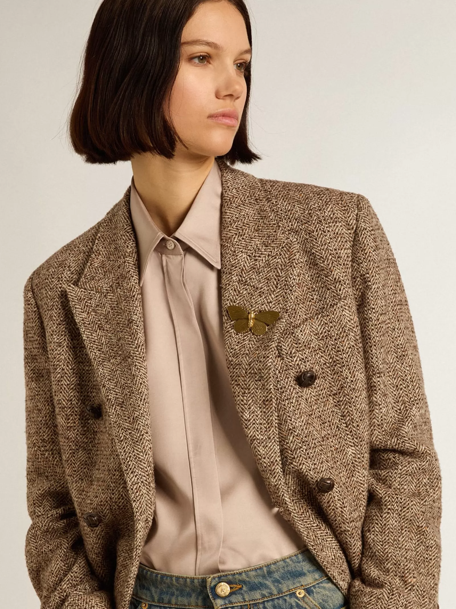 Blazer croisé marron femme à fermeture boutonnée | Golden Goose Outlet