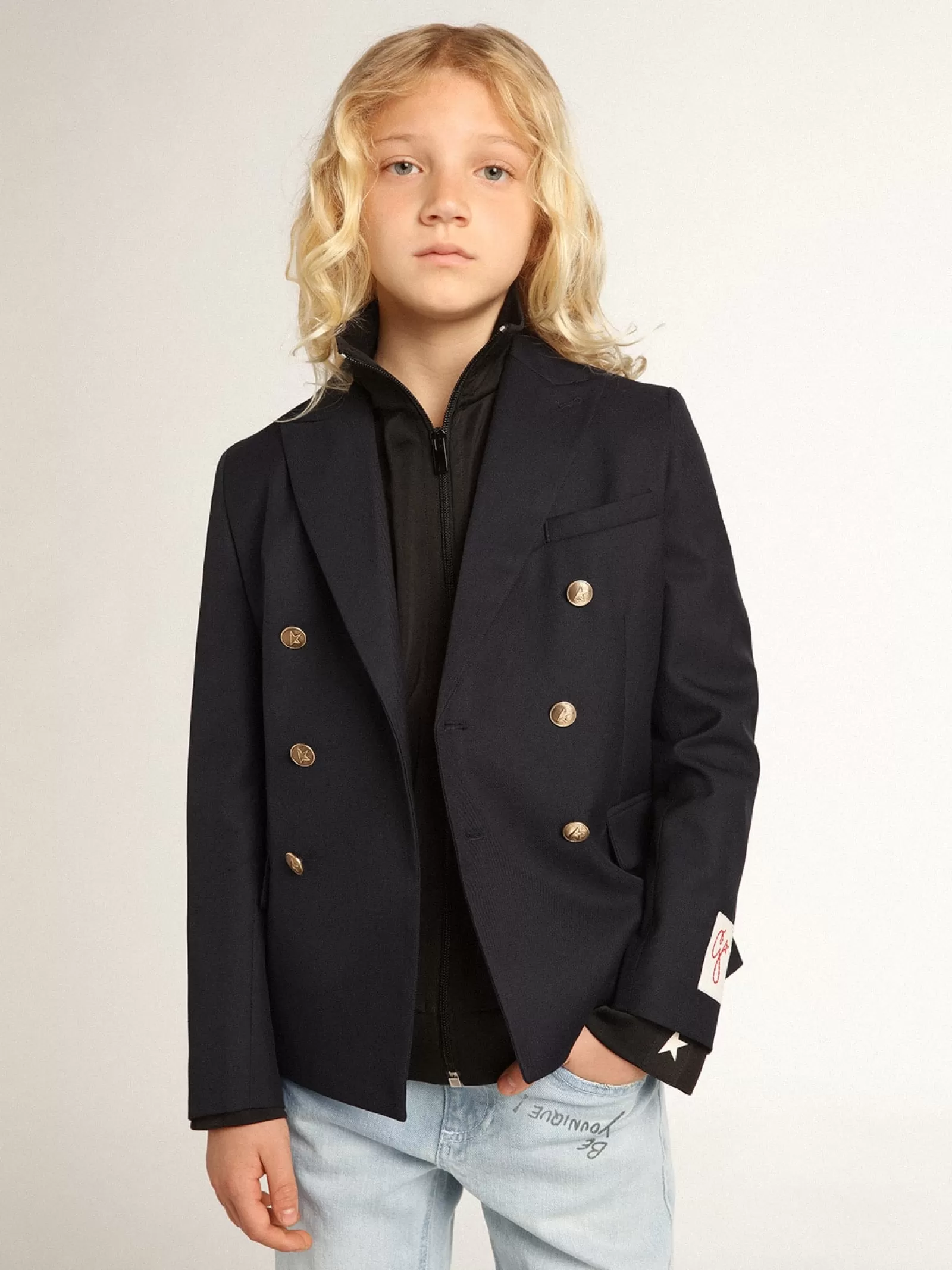 Blazer croisé pour garçon bleu foncé avec boutons | Golden Goose Shop