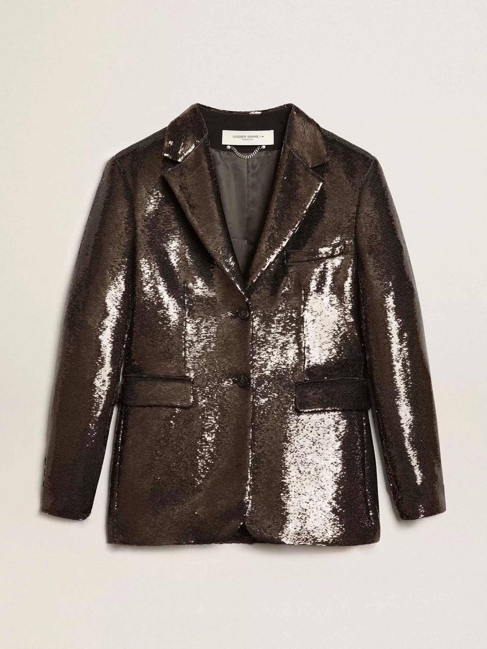 Blazer droit gris avec sequins all-over | Golden Goose Shop