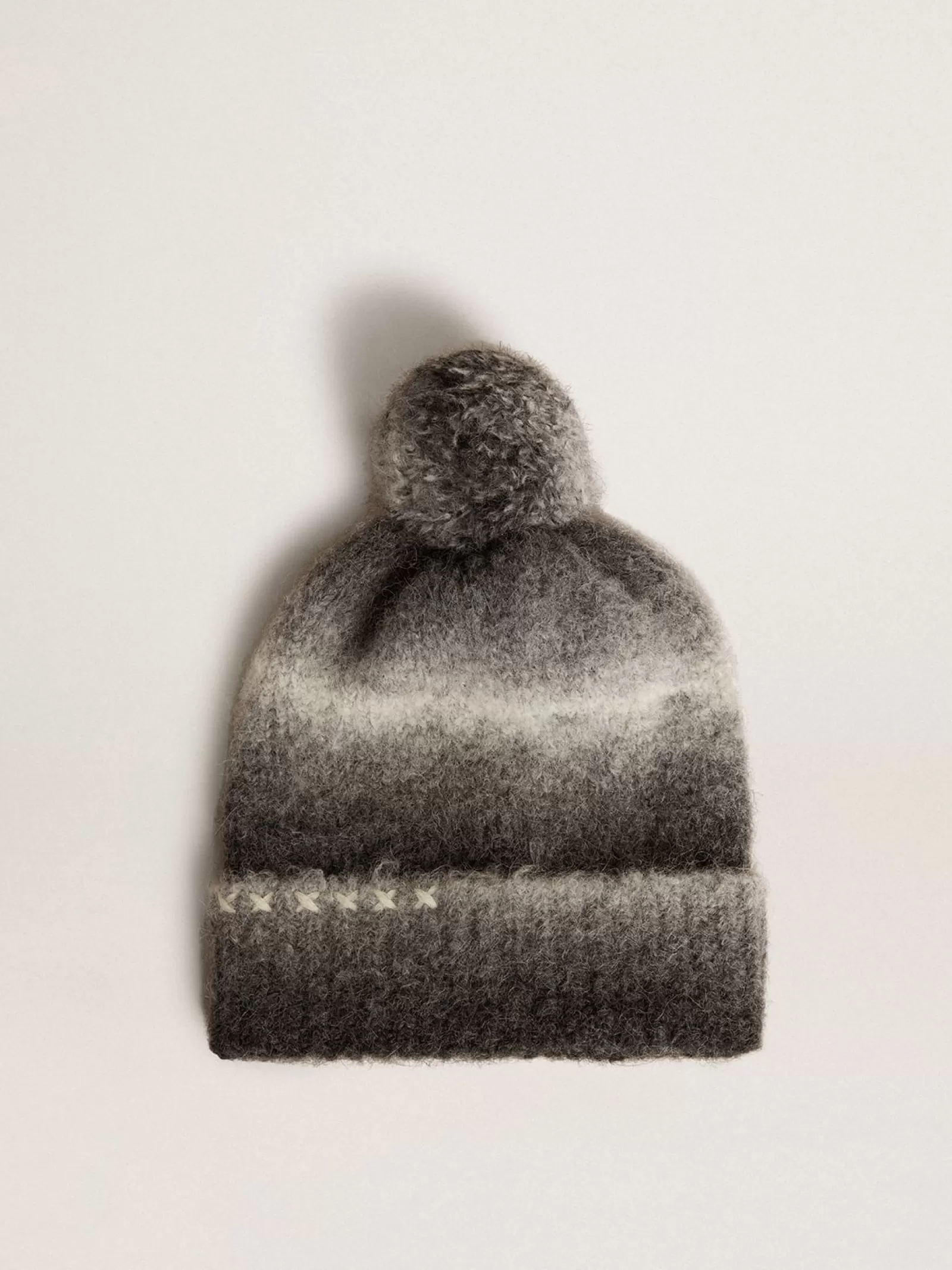 Bonnet blanc et noir en laine avec pompon | Golden Goose Outlet