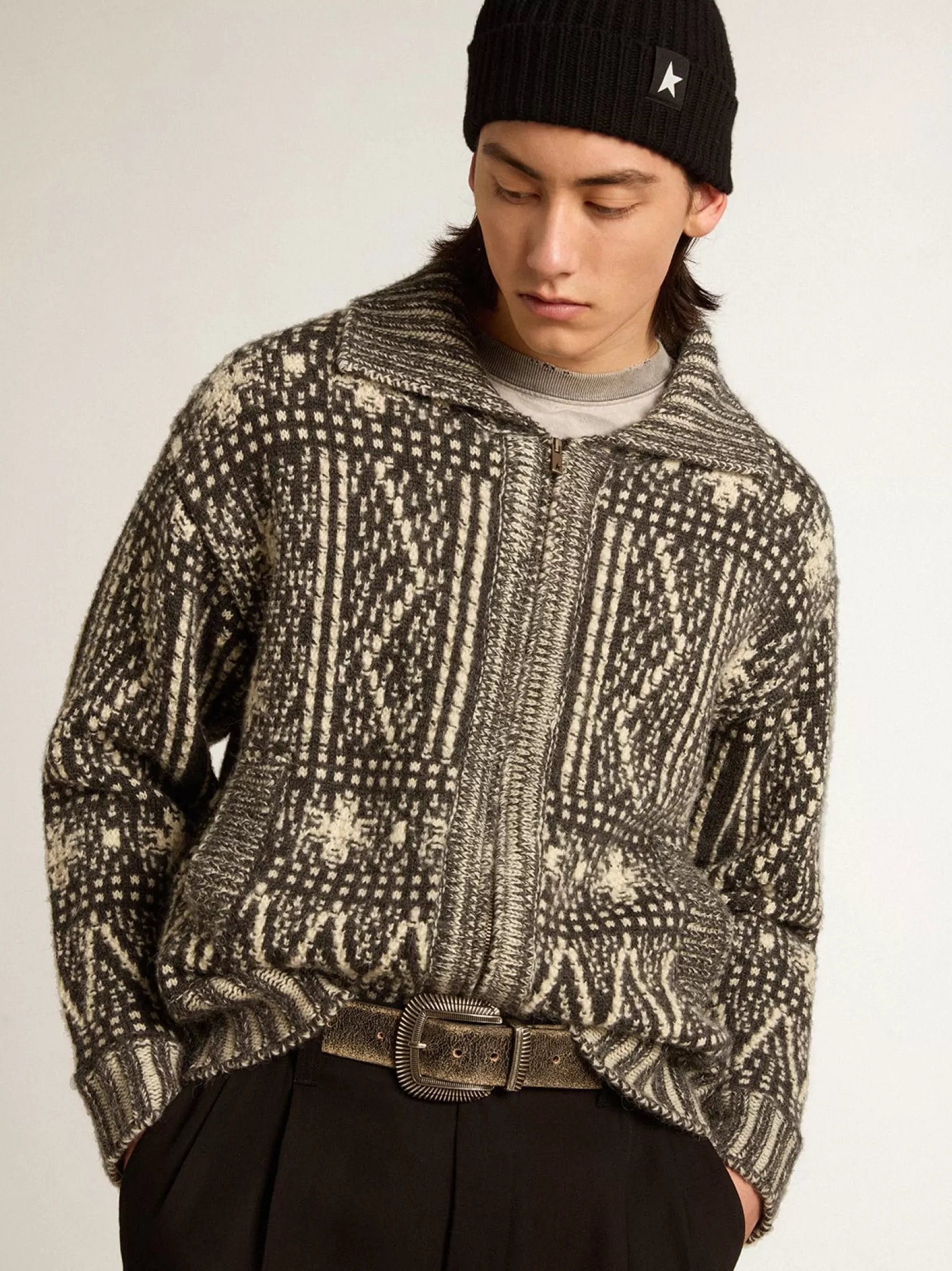 Cardigan à motif Fair Isle gris foncé | Golden Goose Flash Sale