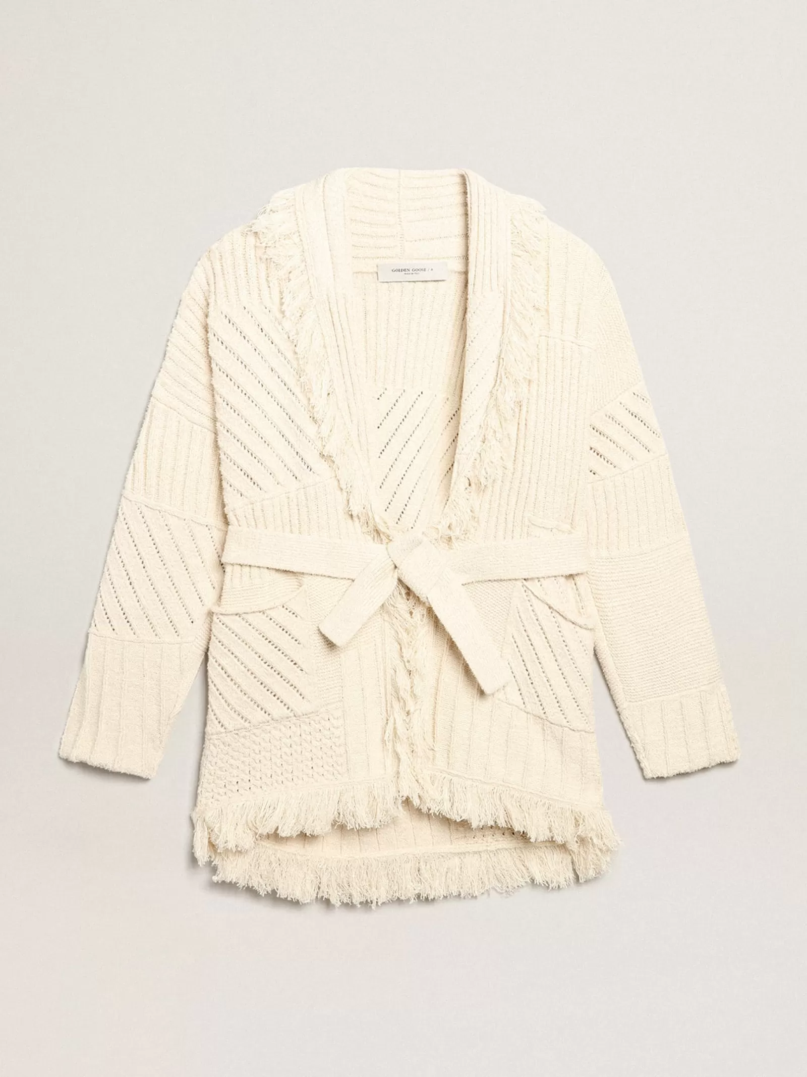 Cardigan en coton couleur papyrus avec ceinture | Golden Goose Clearance