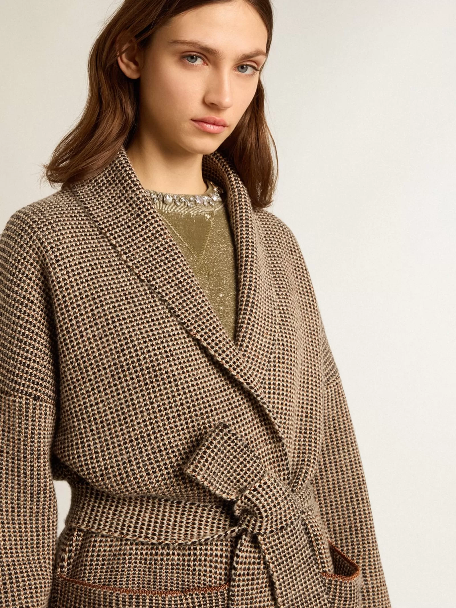 Cardigan long marron avec ceinture | Golden Goose Cheap