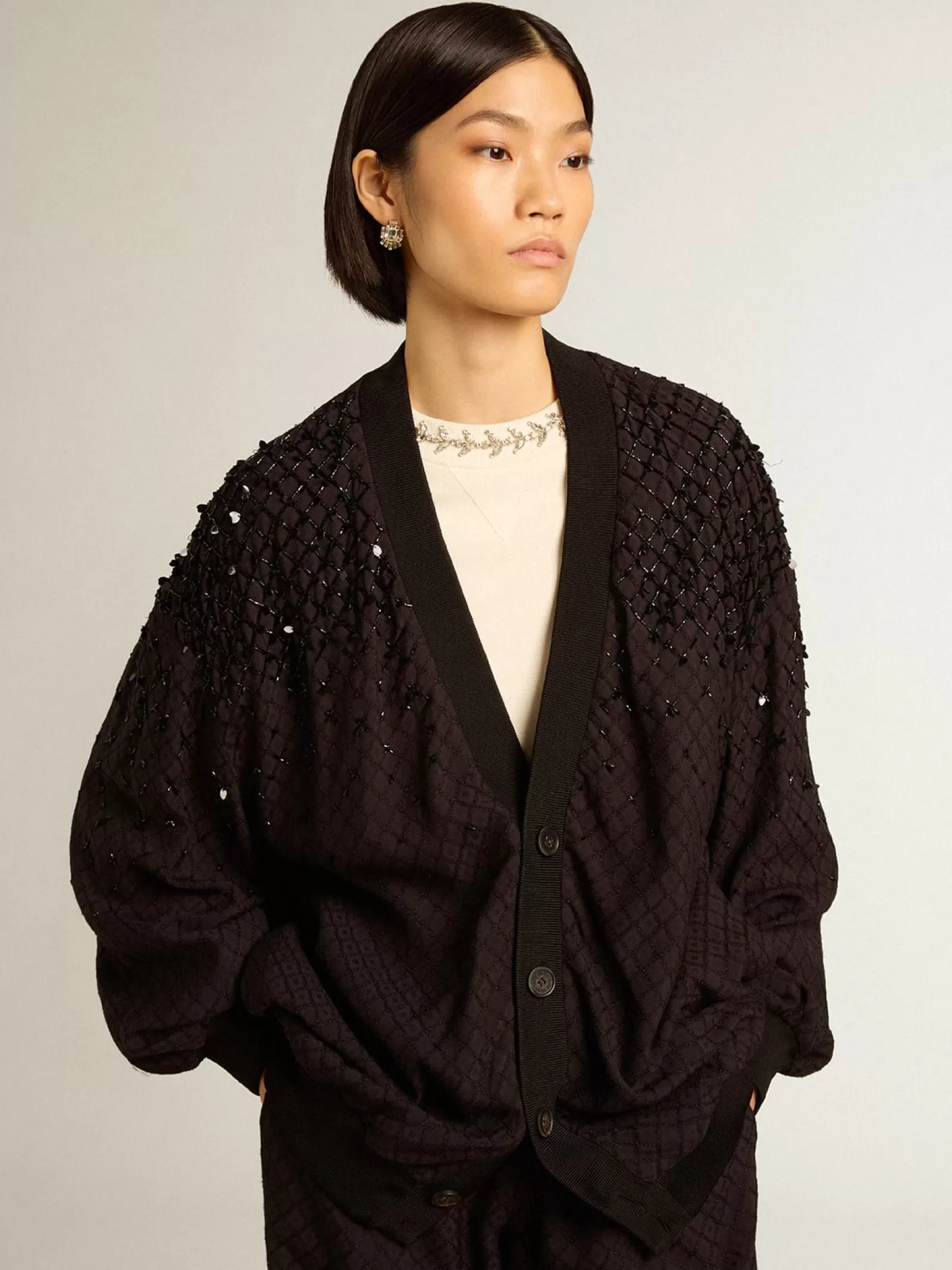 Cardigan noir femme avec broderie effet dégradé | Golden Goose Best