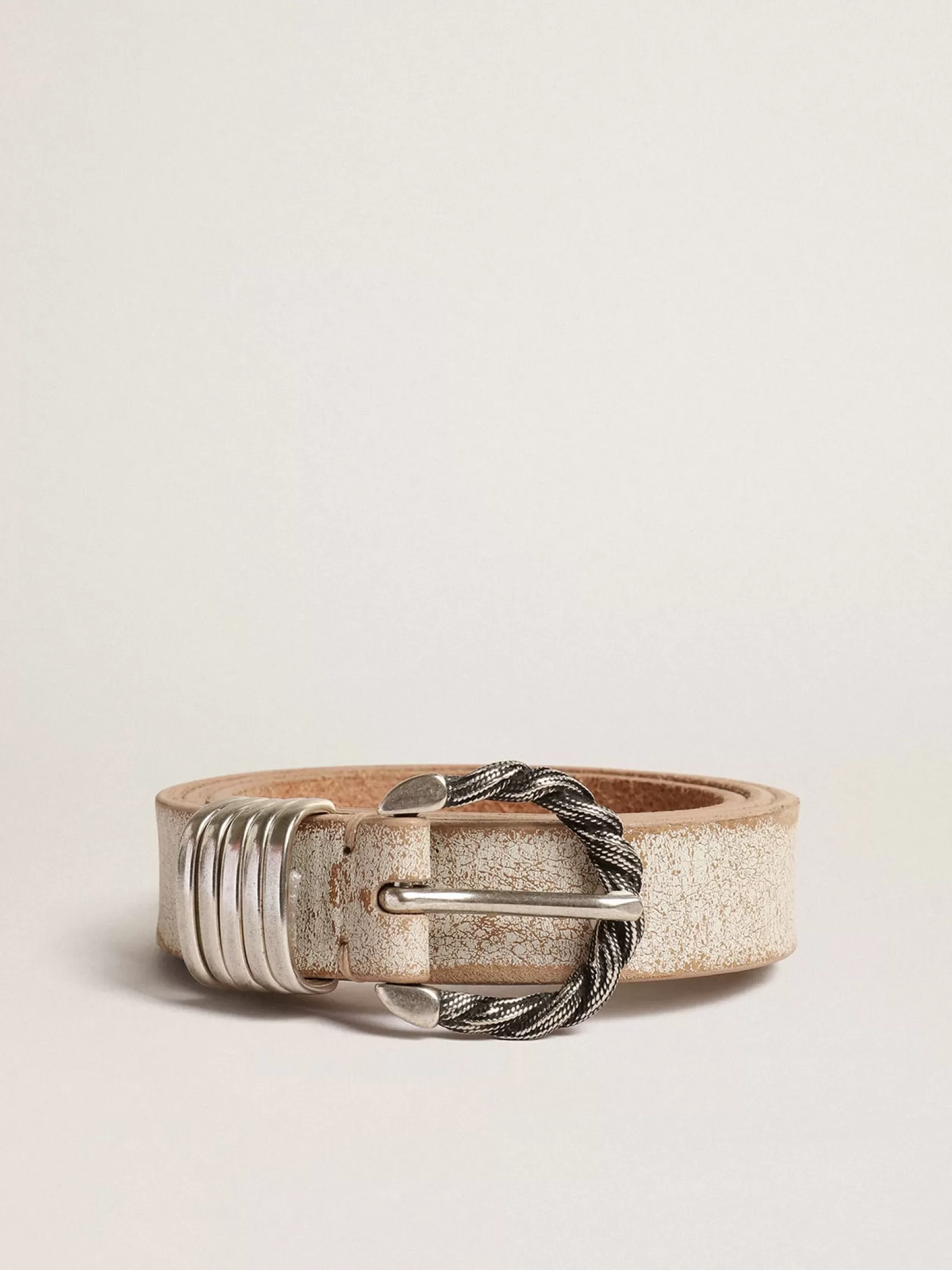 Ceinture blanc et beige avec boucle tressée argentée | Golden Goose Outlet