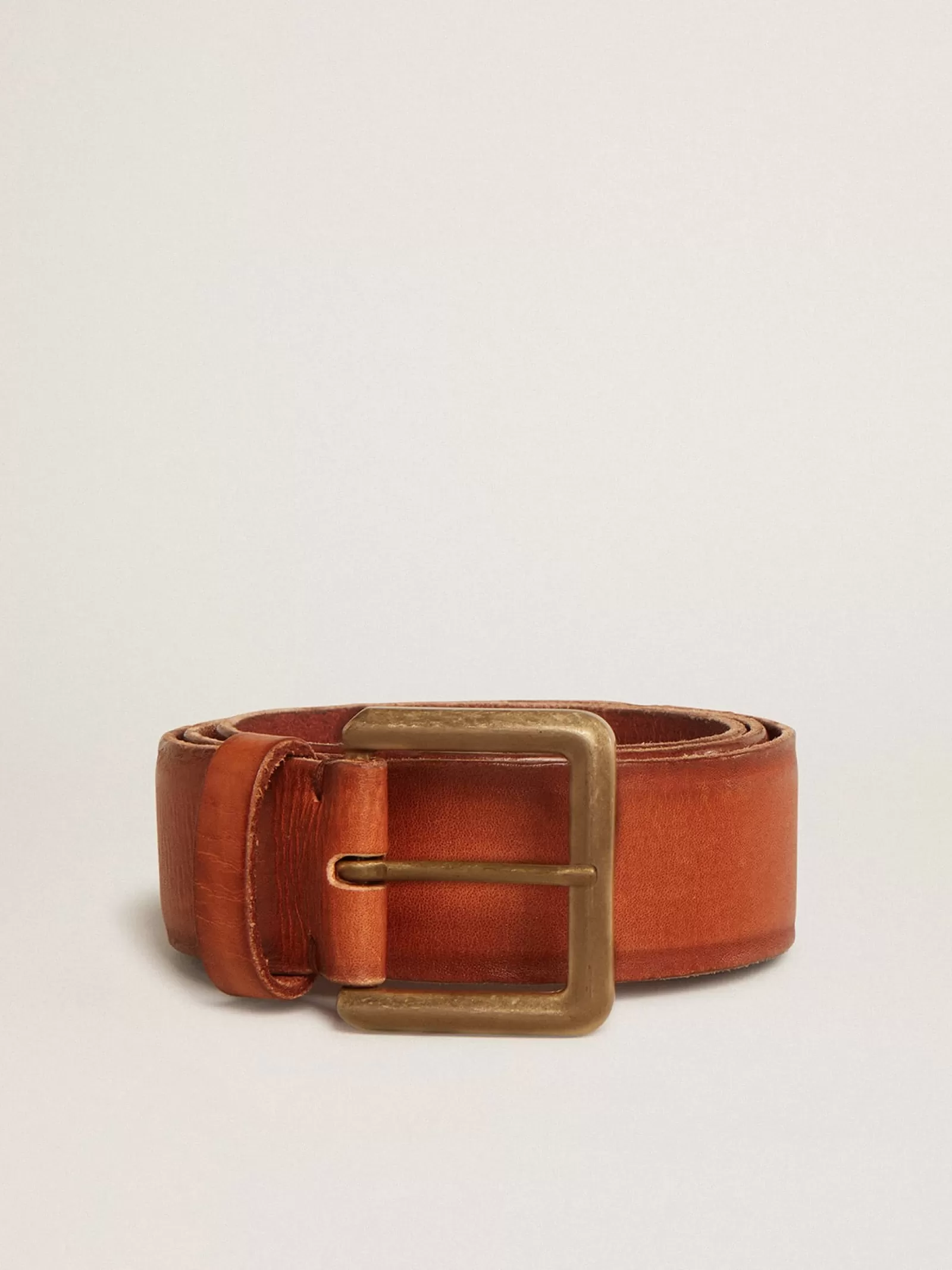 Ceinture en cuir lavé marron avec imprimé en relief | Golden Goose Best Sale