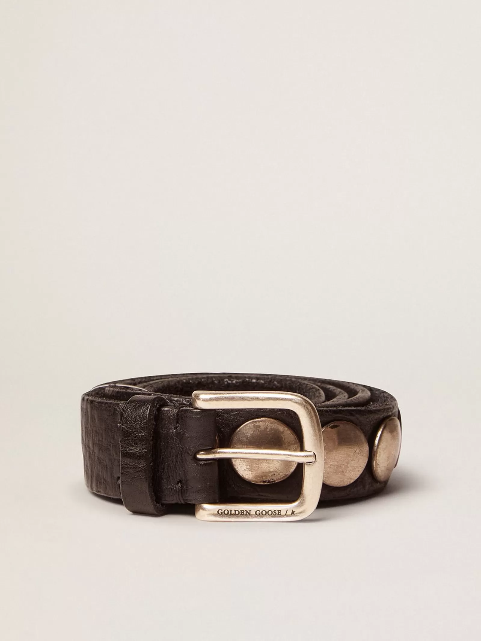 Ceinture Trinidad noire en cuir lavé avec cabochons | Golden Goose Outlet