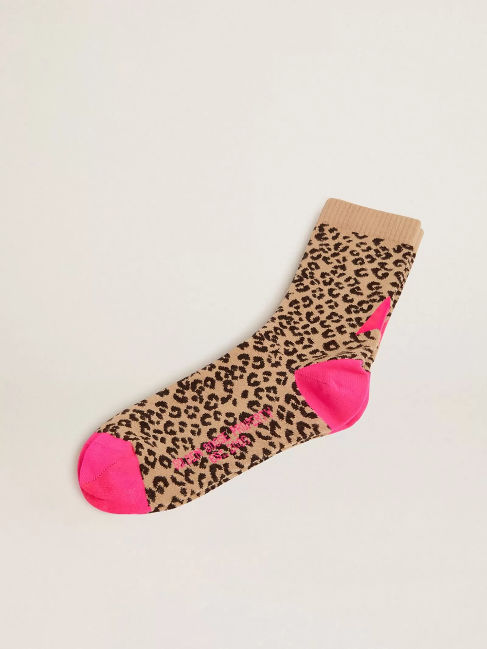 Chaussettes à imprimé animalier avec fond sable et détails fuchsia | Golden Goose Sale