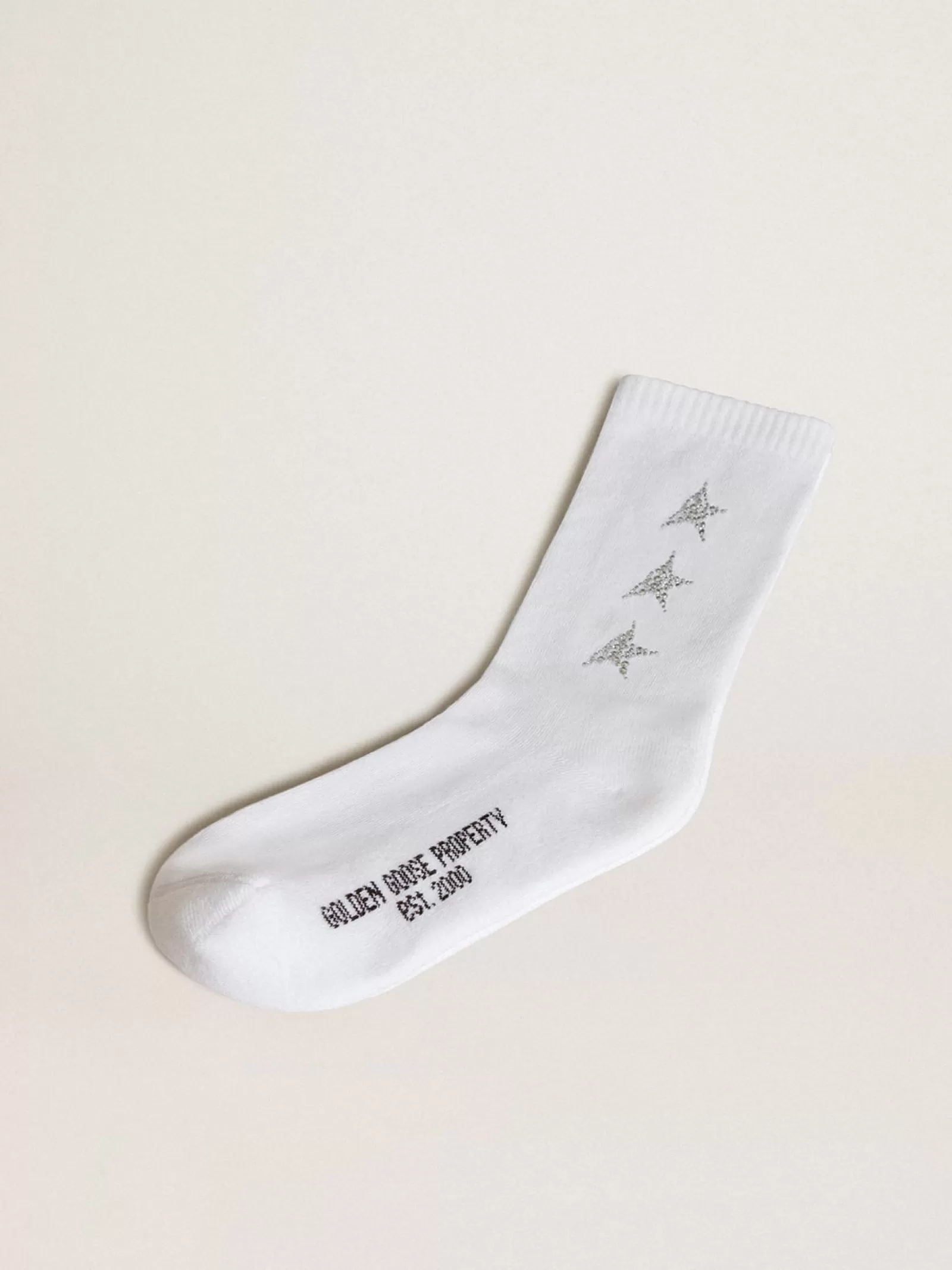 Chaussettes blanches avec étoiles ornées de cristaux appliqués | Golden Goose Flash Sale