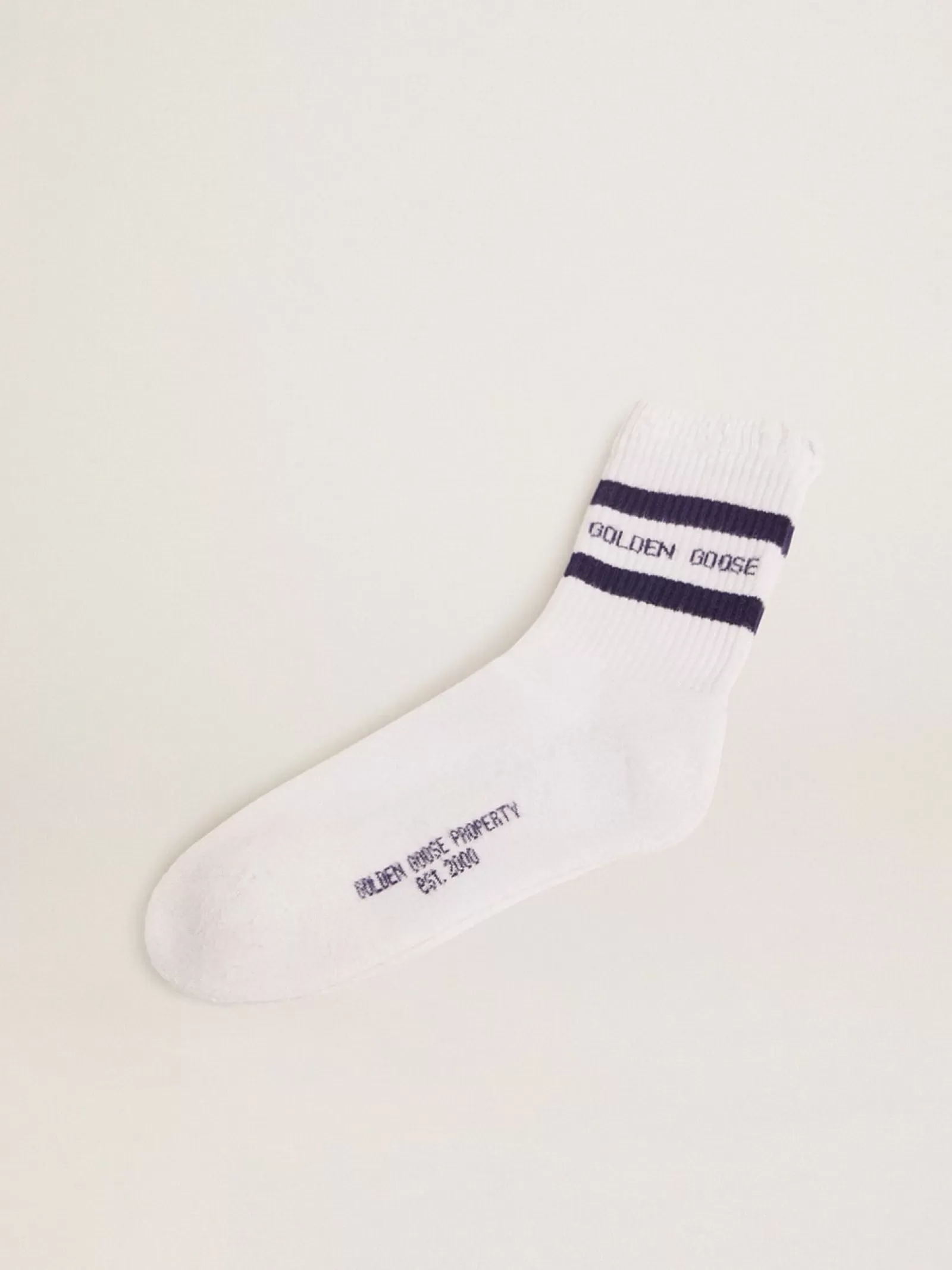 Chaussettes en coton à l’effet usé, rayures bleues et logo | Golden Goose Cheap