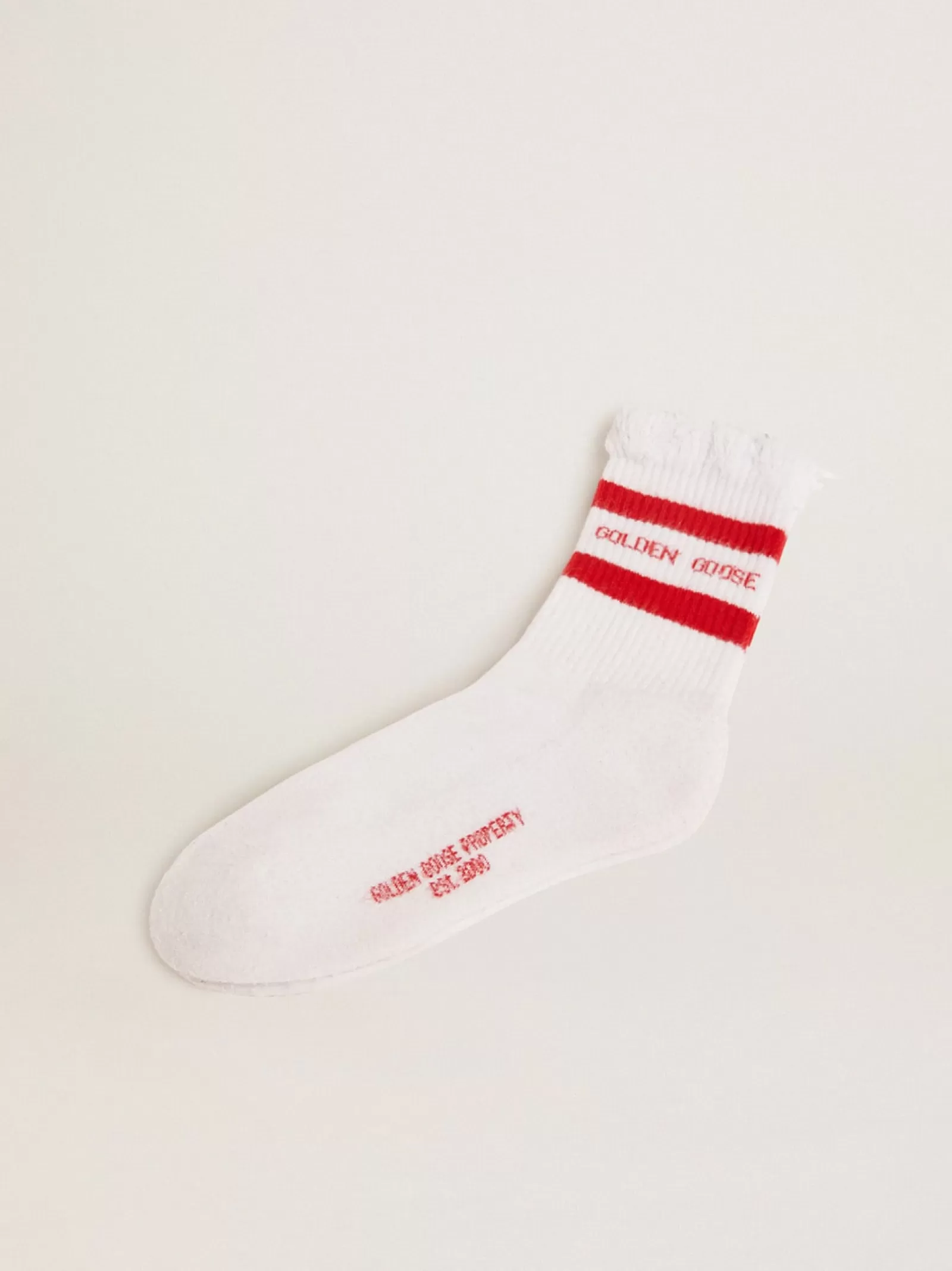 Chaussettes en coton à l’effet usé, rayures rouges et logo | Golden Goose Best Sale