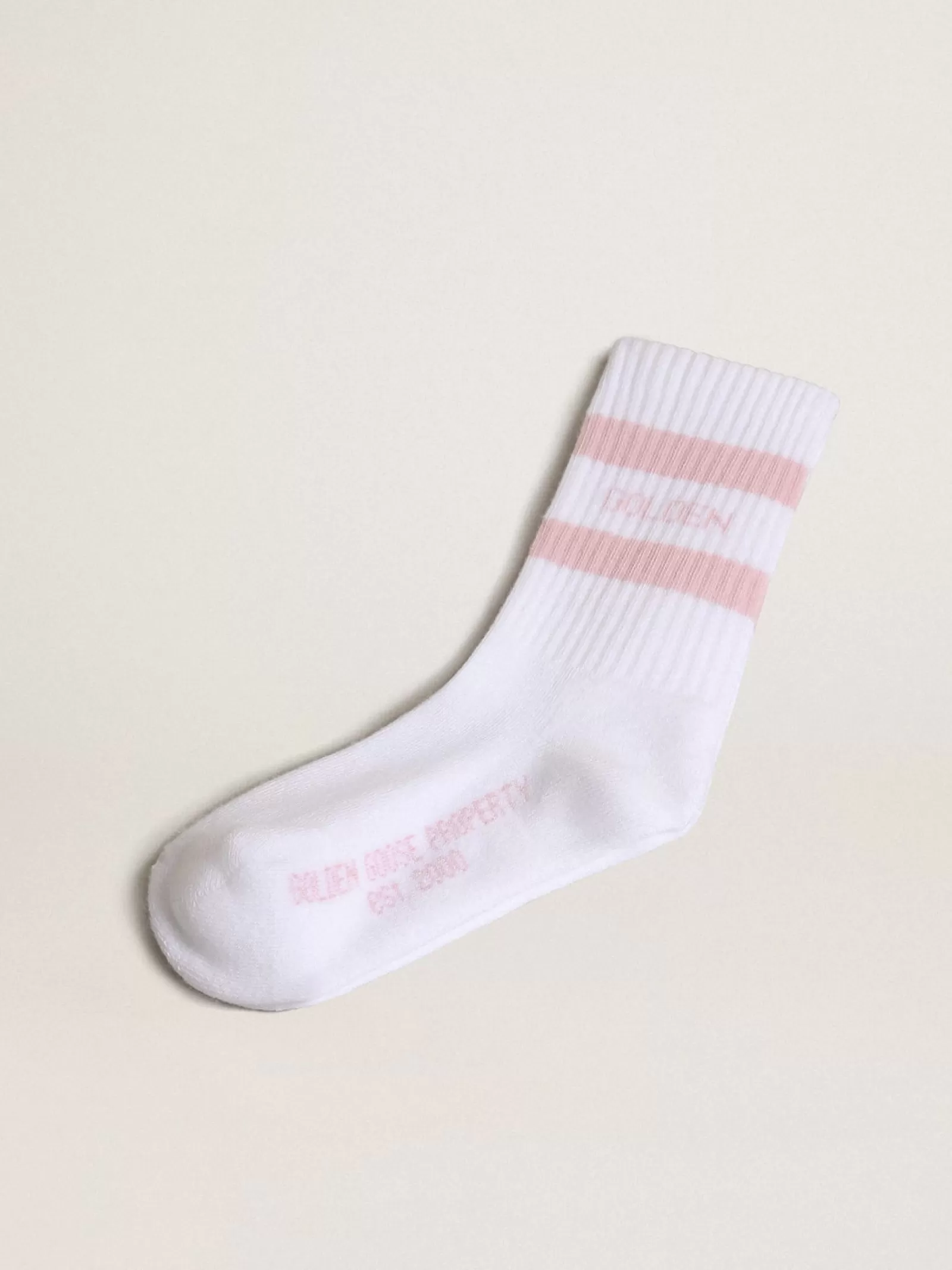 Chaussettes en coton blanc à rayures roses avec logo | Golden Goose New