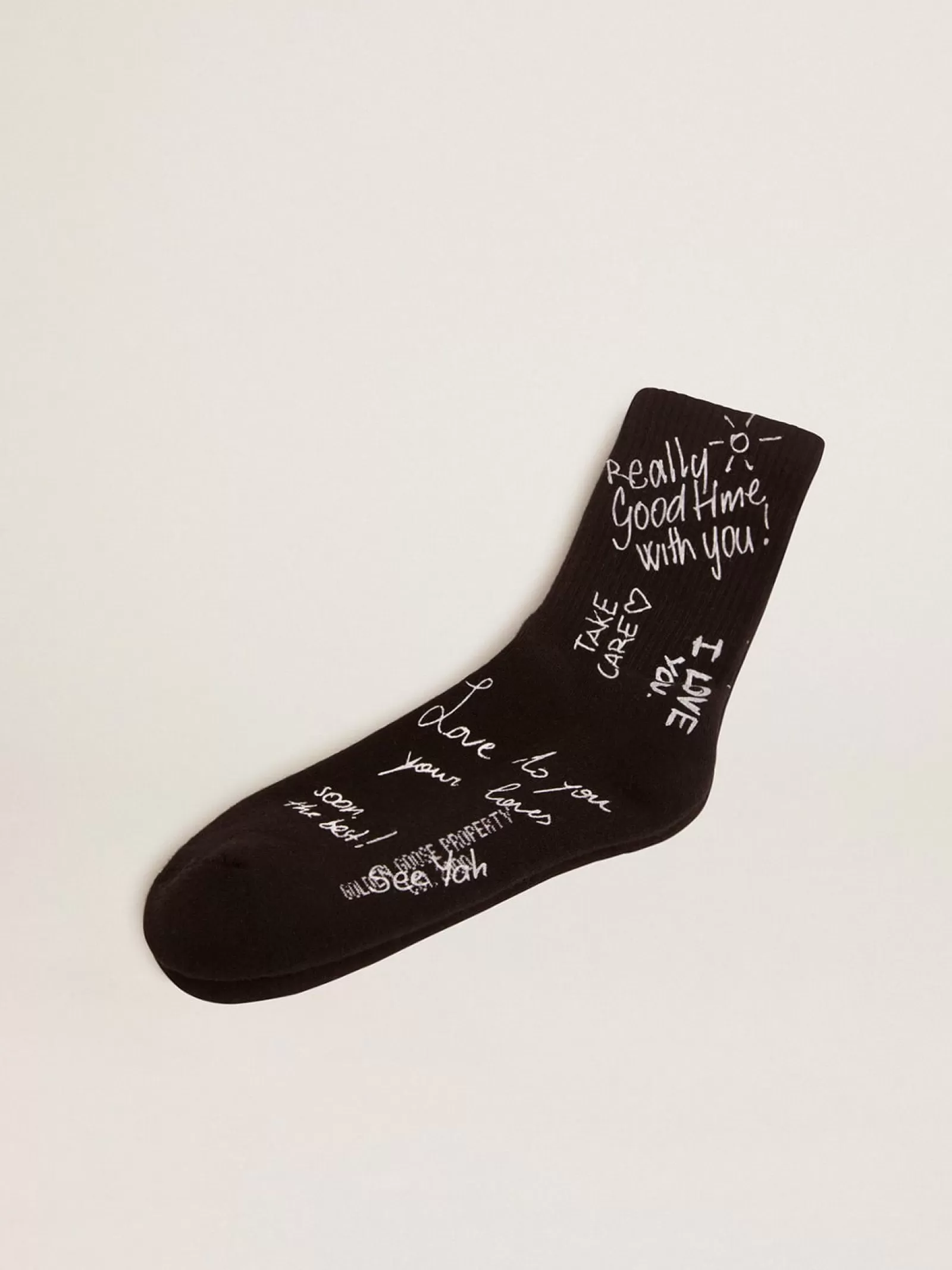 Chaussettes noires avec inscriptions blanches « Golden statement » | Golden Goose Online