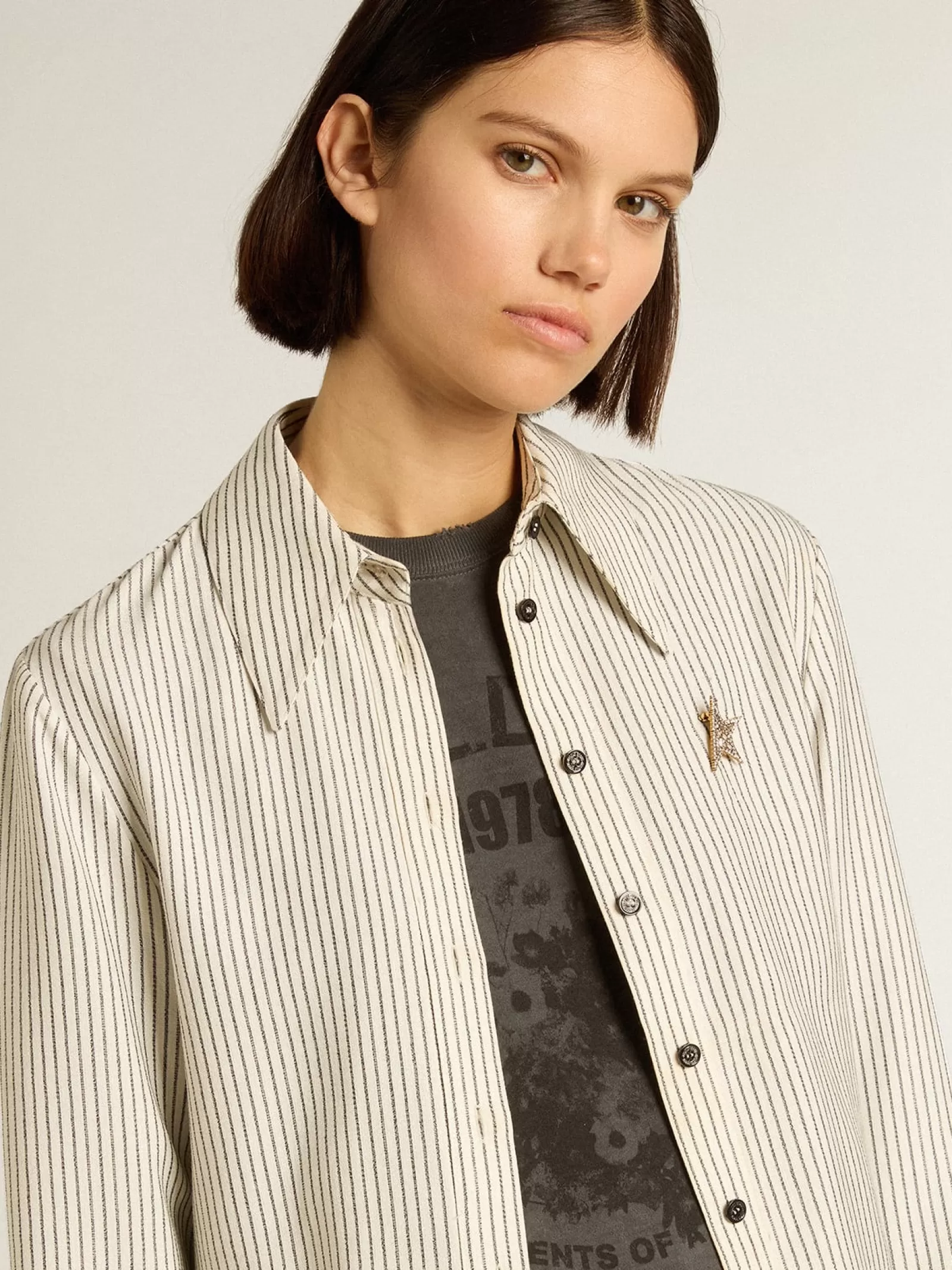 Chemise blanche femme en viscose à fines rayures noires | Golden Goose Flash Sale