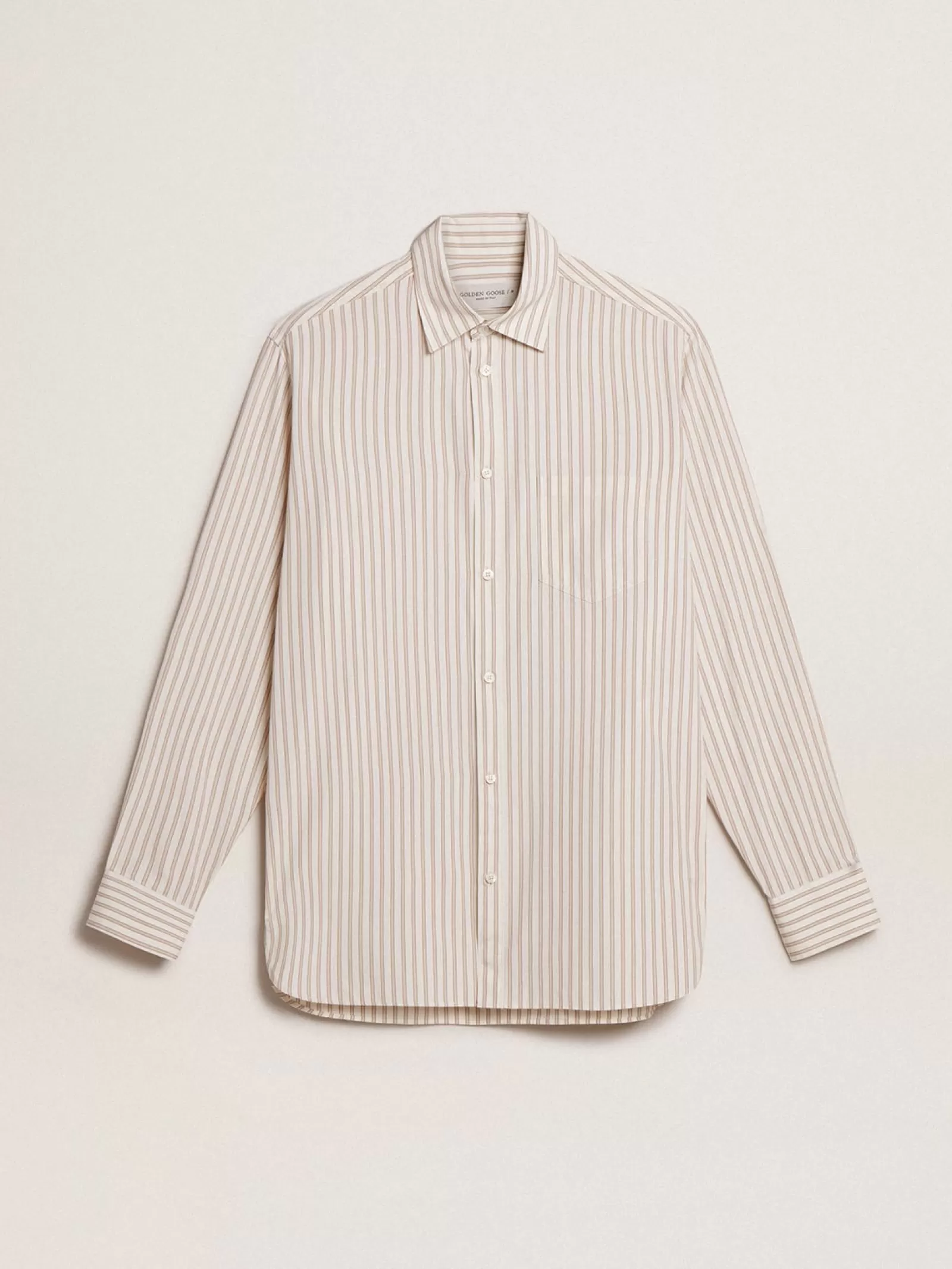 Chemise blanche homme en coton à rayures beiges | Golden Goose New