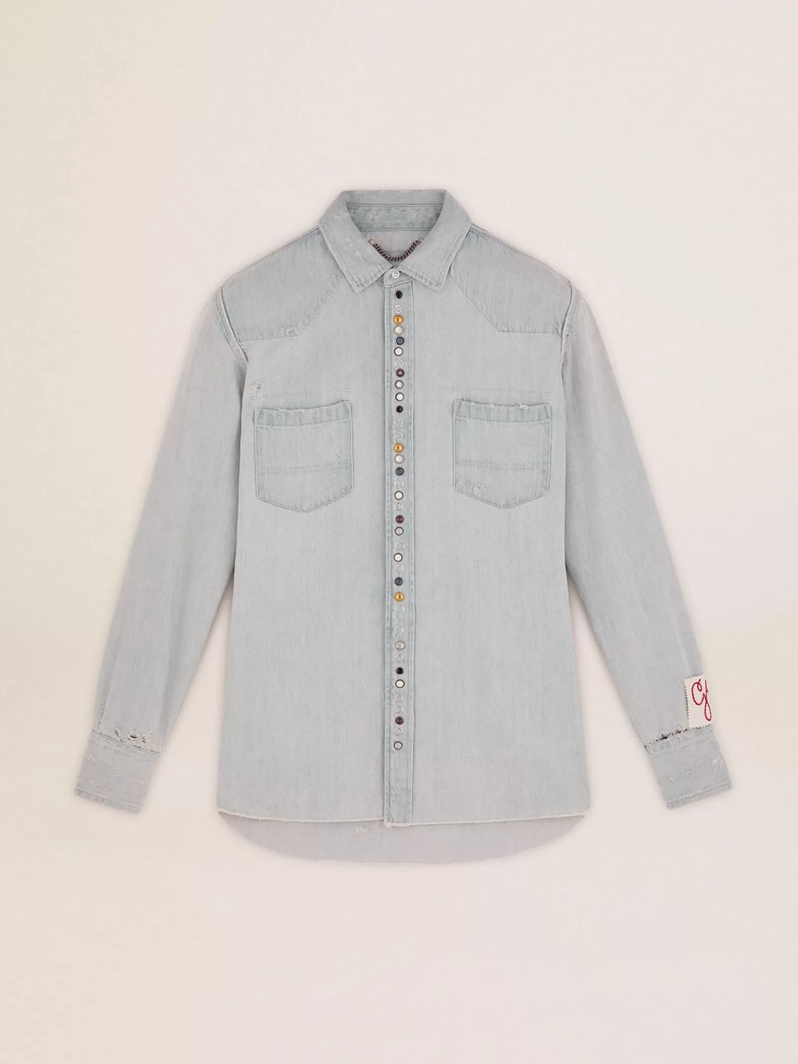 Chemise en denim délavé homme avec clous martelés | Golden Goose Store