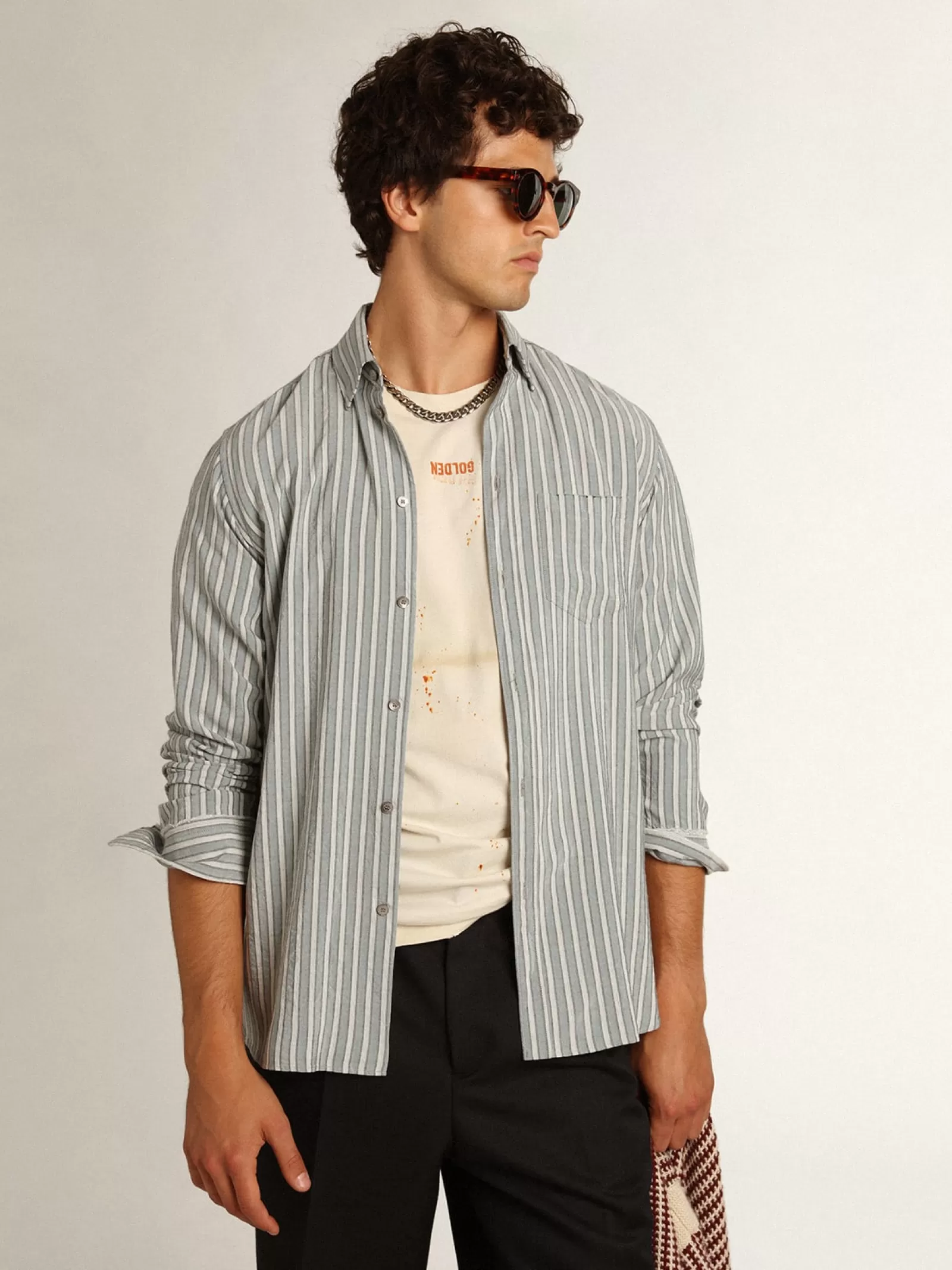 Chemise homme à rayures en viscose | Golden Goose Hot