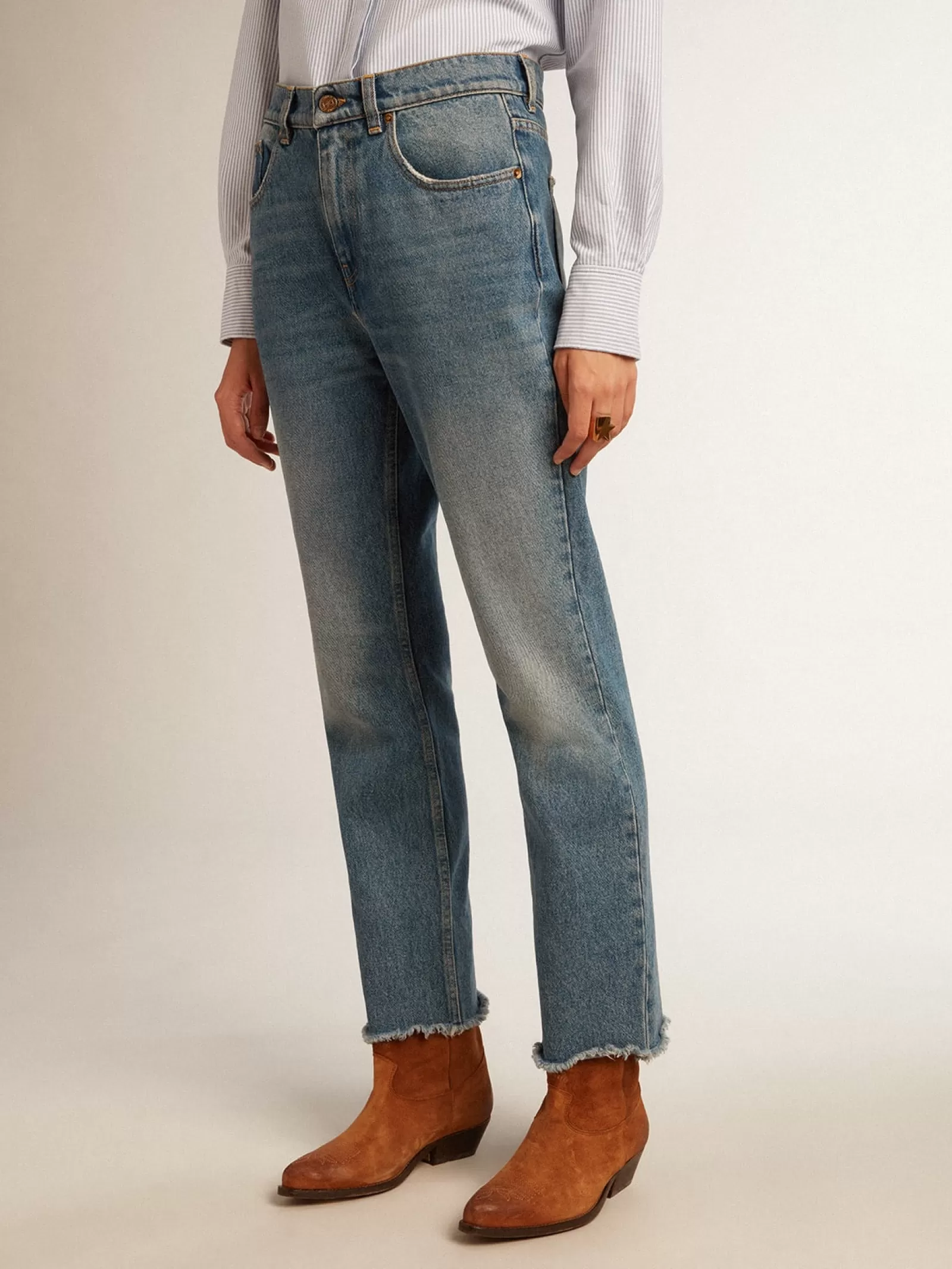 Jean cropped évasé femme avec délavage moyen | Golden Goose Flash Sale