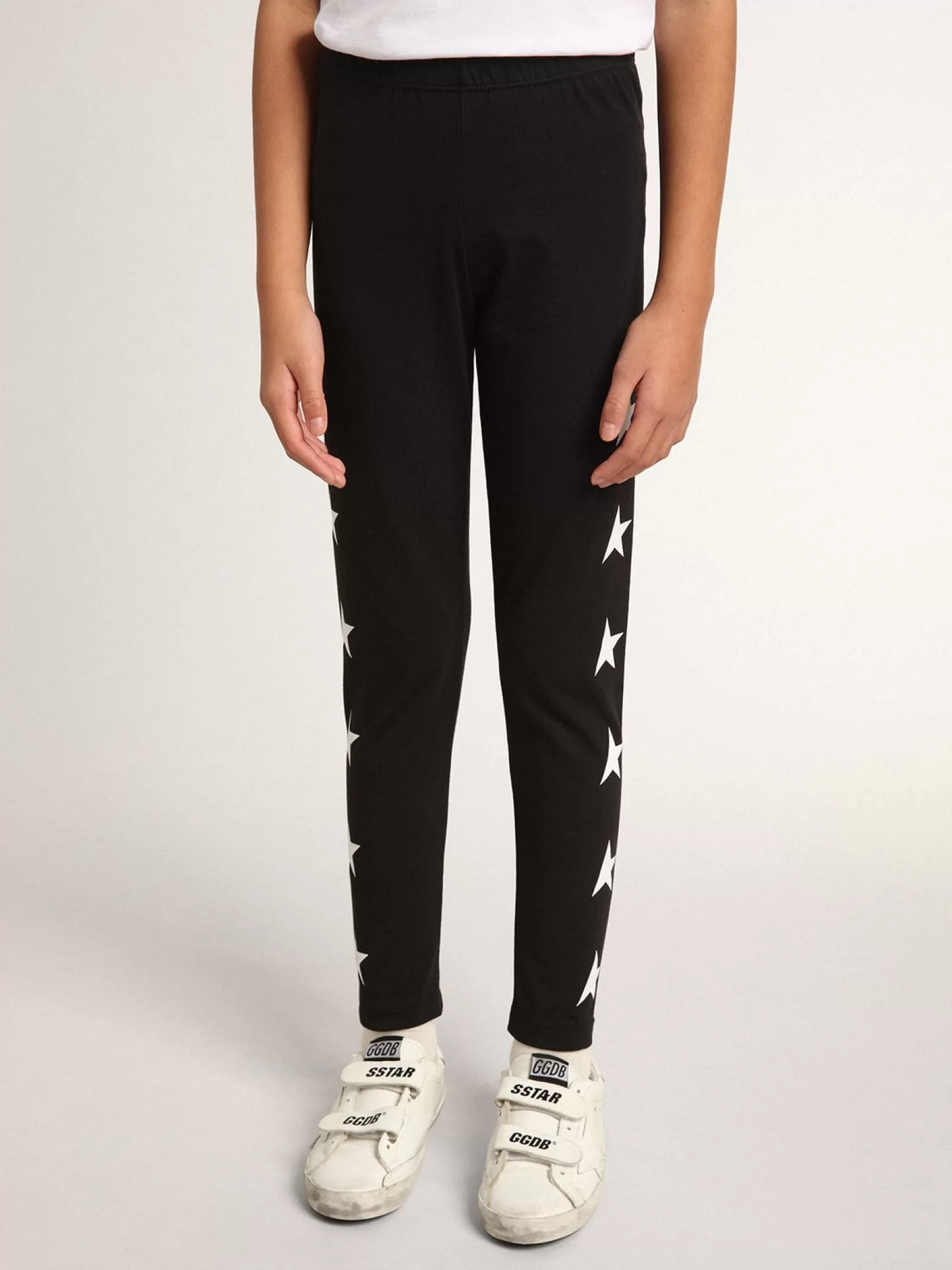 Legging noir fille avec étoiles blanches sur les côtés | Golden Goose Sale