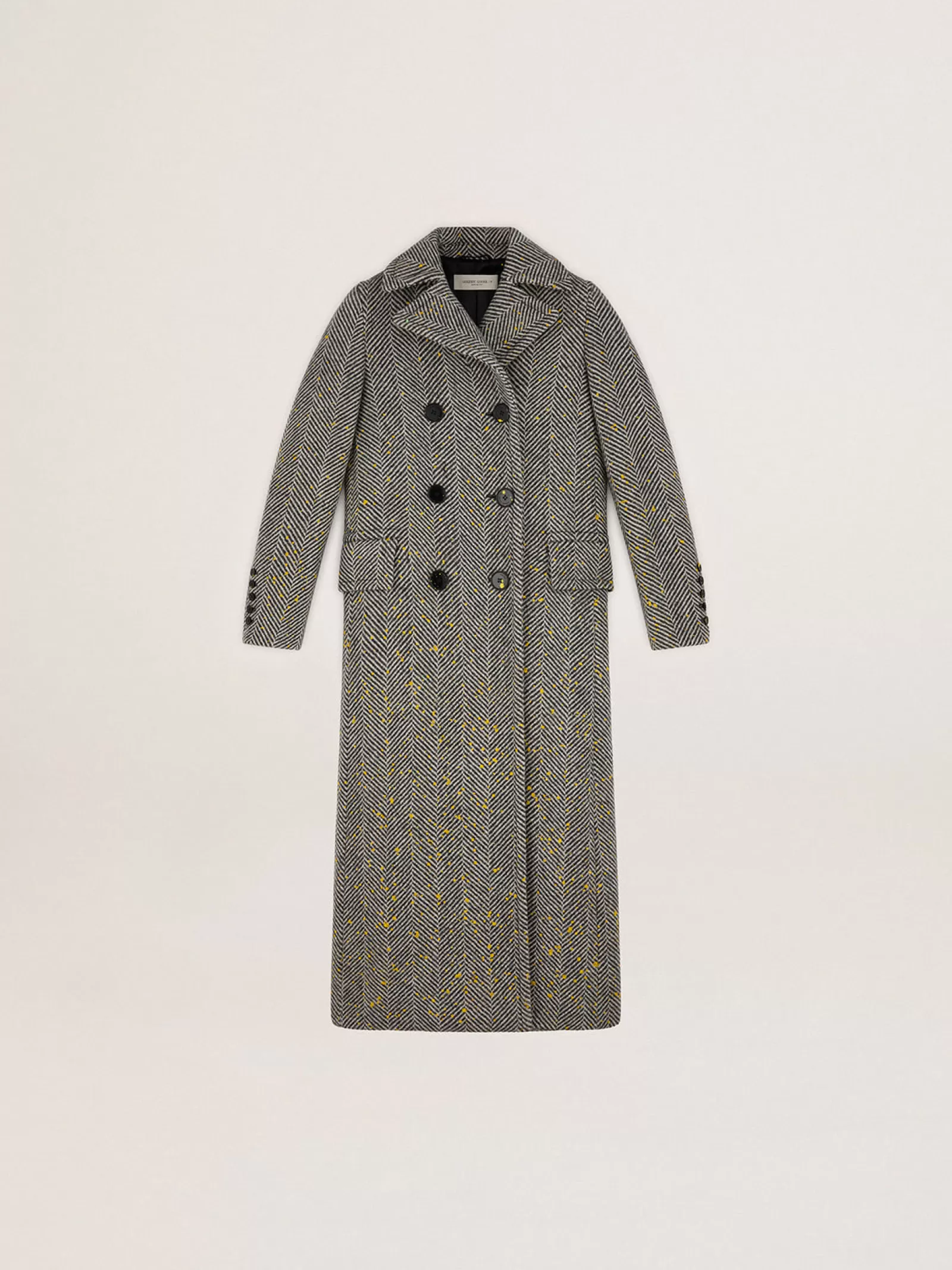 Manteau long pour femme à chevrons et détails jaunes | Golden Goose Cheap
