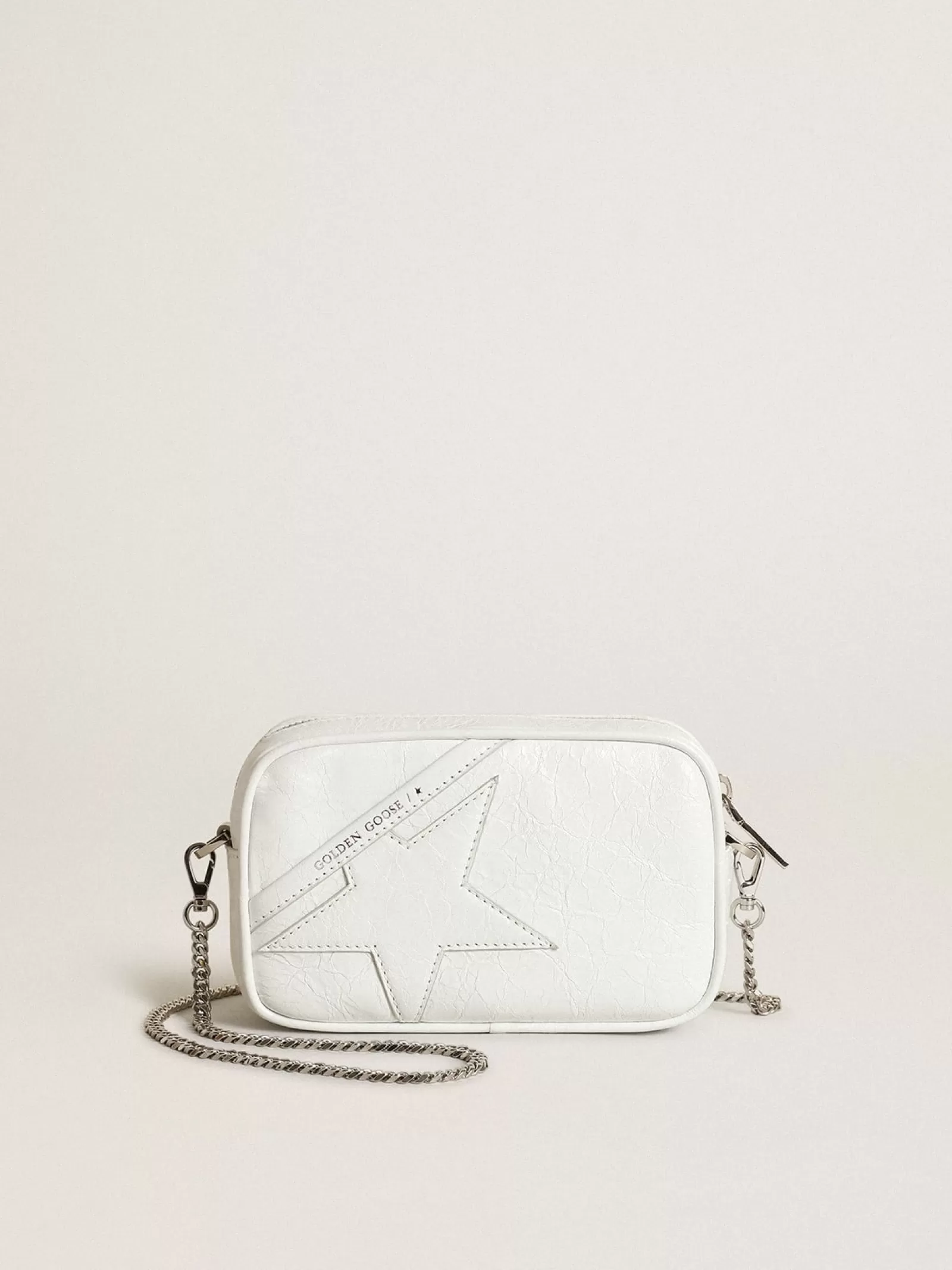 Mini Star Bag femme en cuir brillant blanc avec étoile ton sur ton | Golden Goose Sale