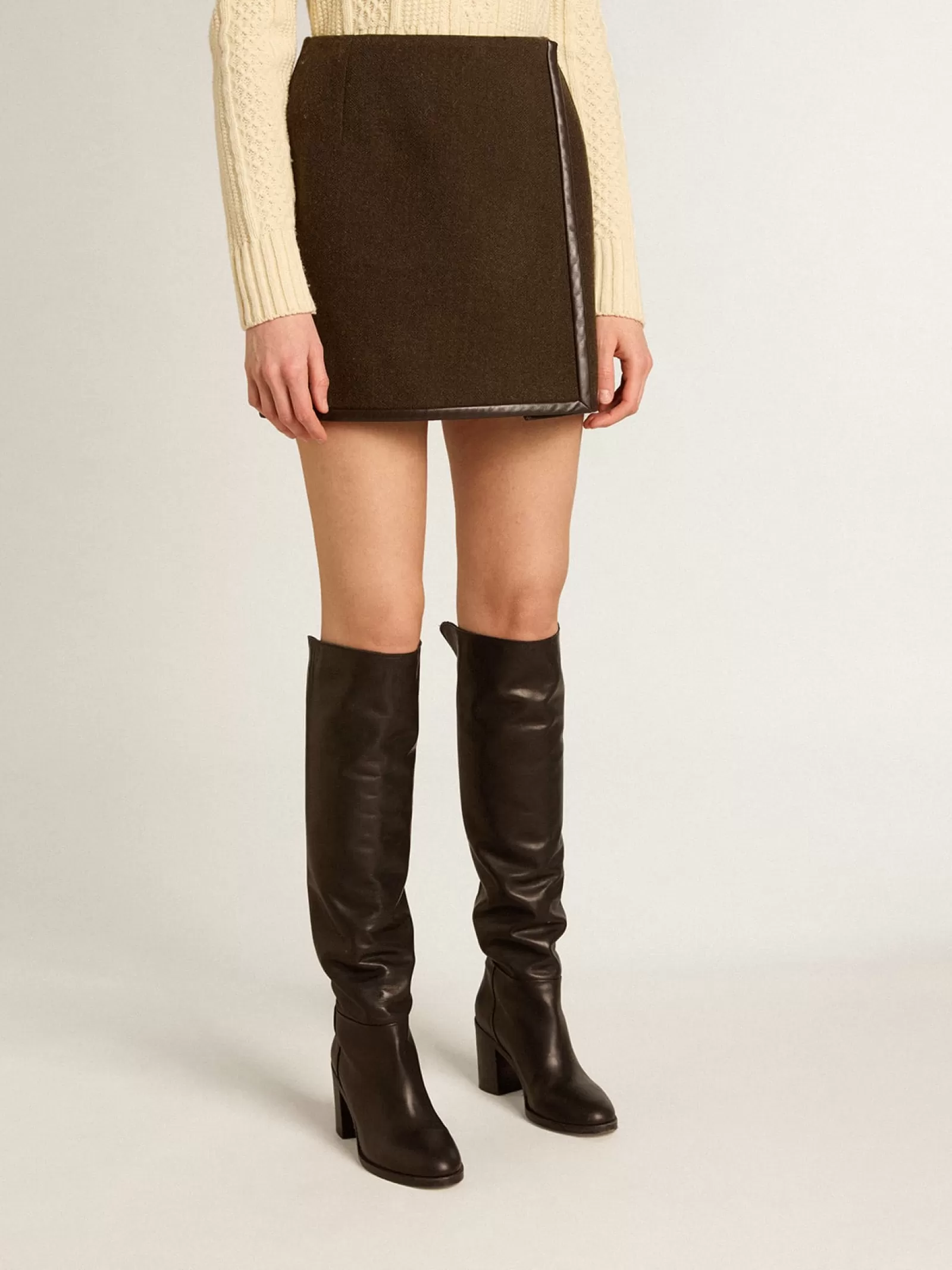 Mini-jupe en laine couleur écorce | Golden Goose Cheap