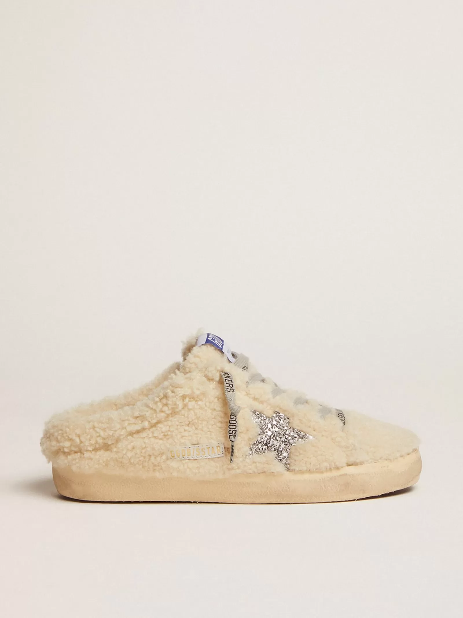 Mules Super-Star femme en shearling blanc et étoile à paillettes | Golden Goose Sale