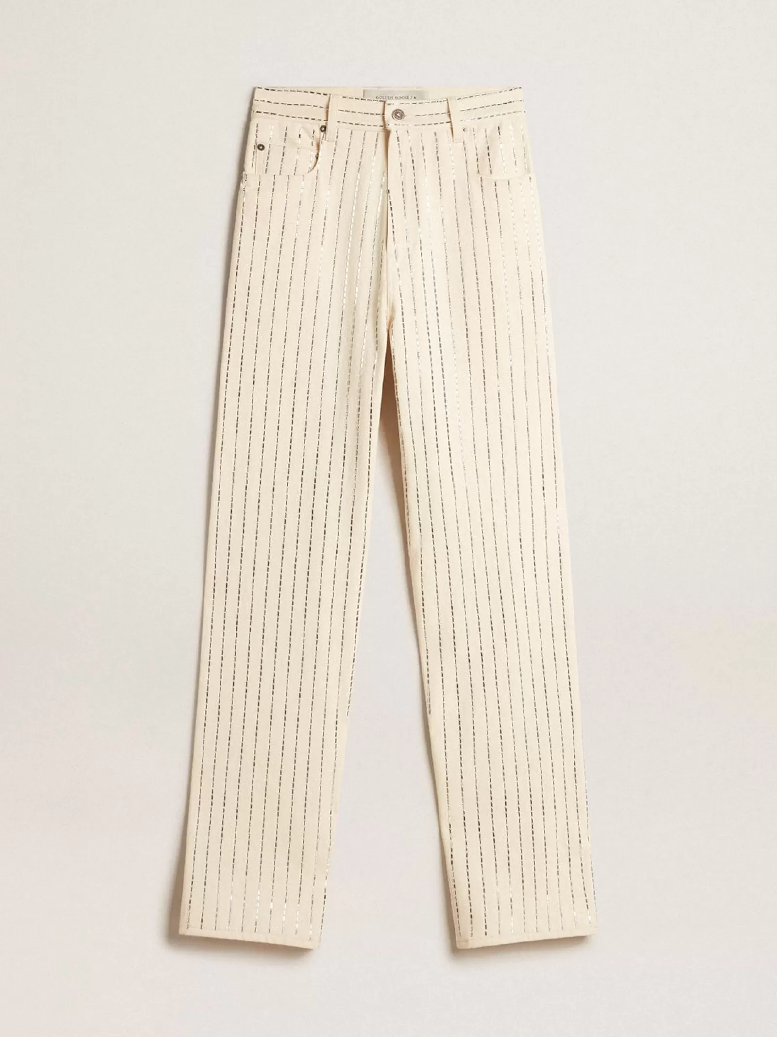 Pantalon blanc avec cabochons baguettes appliqués | Golden Goose Outlet