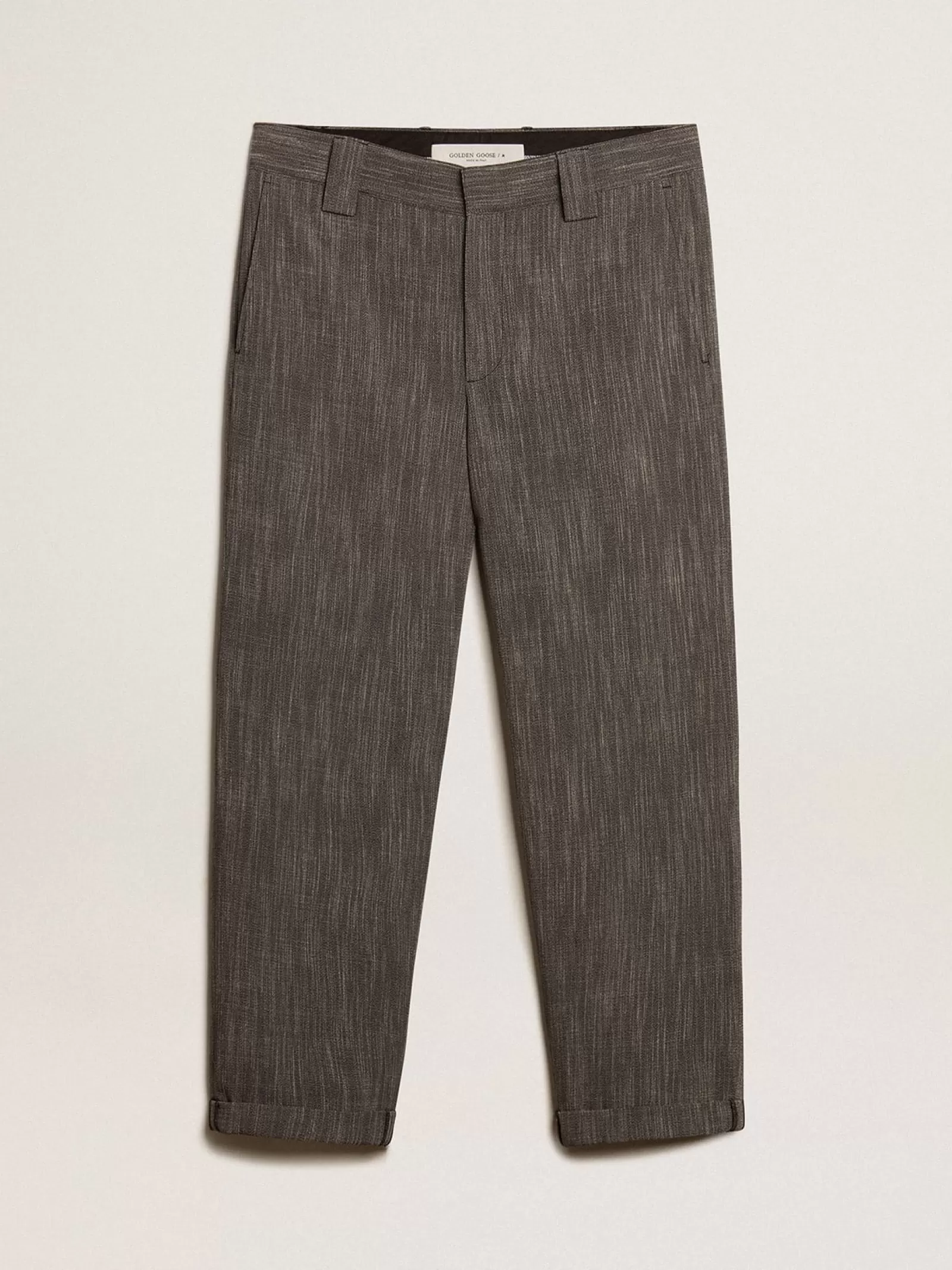 Pantalon chino homme en laine mélangée gris chiné | Golden Goose Fashion