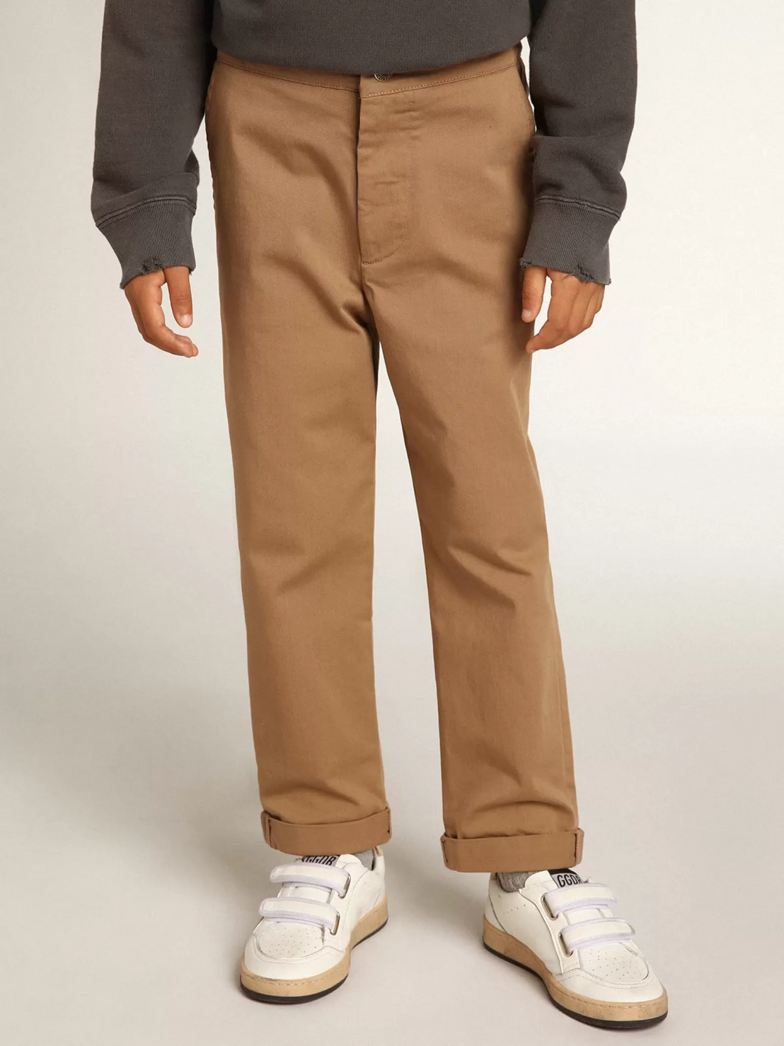 Pantalon chino pour garçon en coton caramel | Golden Goose Clearance