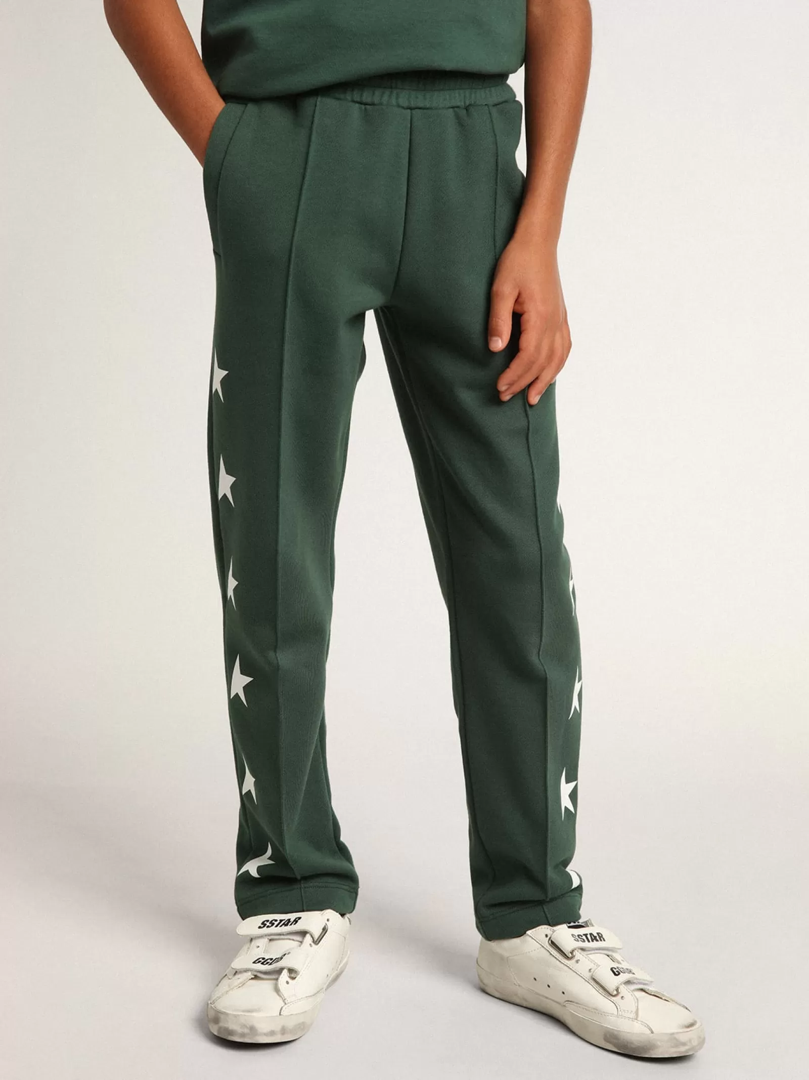 Pantalon de jogging vert brillant avec étoiles contrastées | Golden Goose New