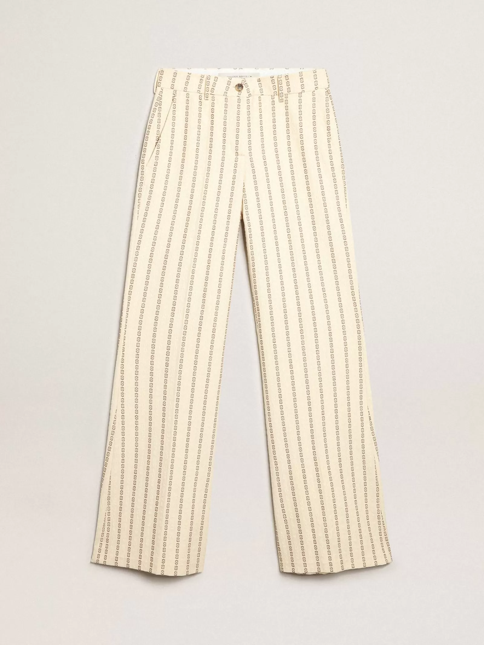 Pantalon en coton de couleur crème avec motif jacquard | Golden Goose Store