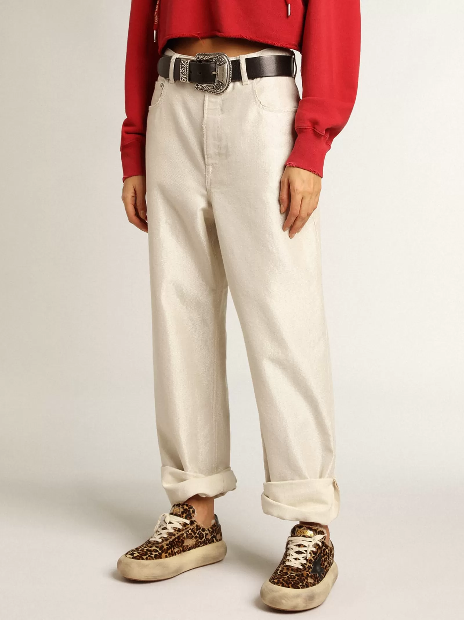 Pantalon en denim blanc doré | Golden Goose Outlet