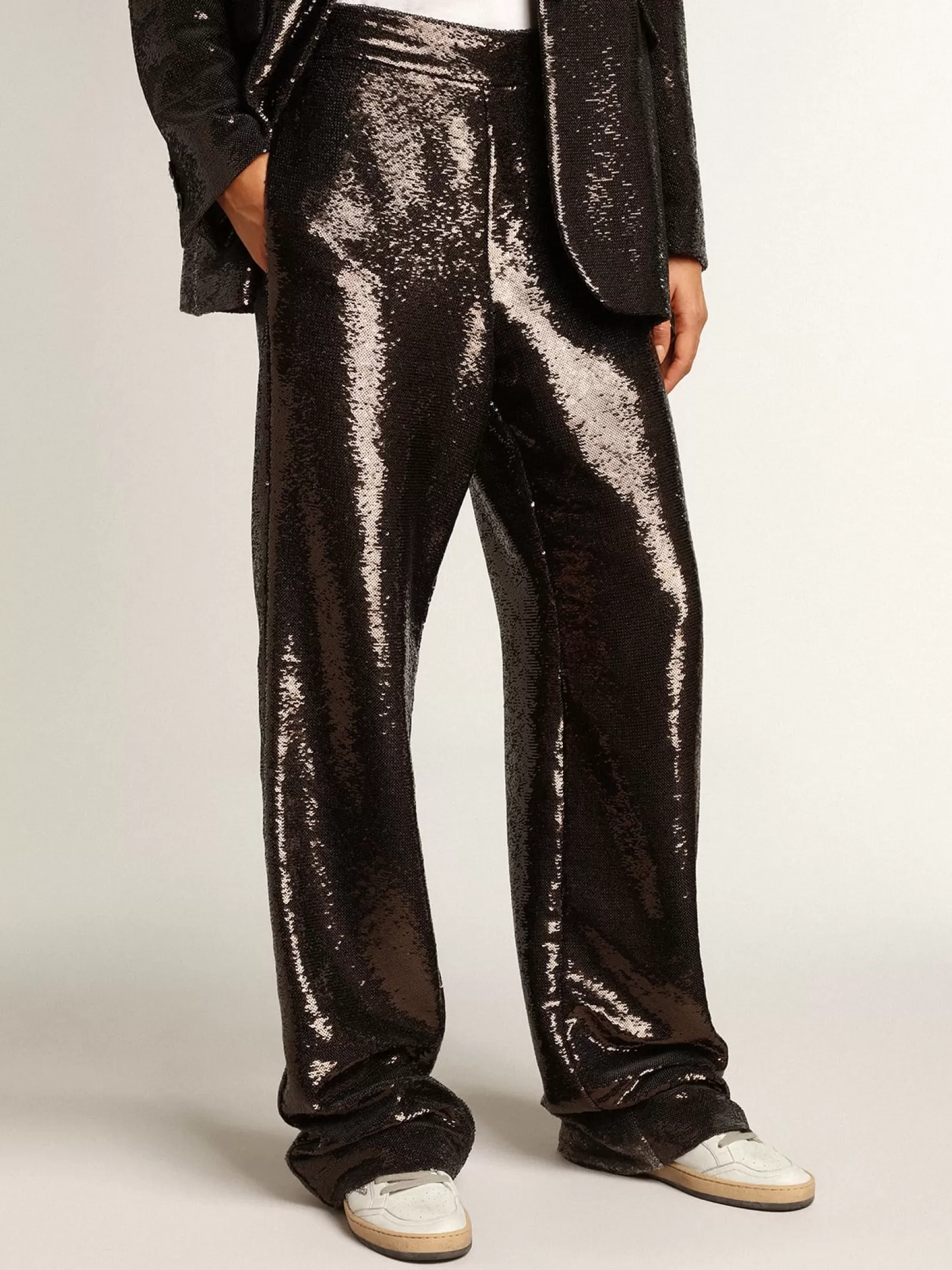 Pantalon gris avec sequins all-over | Golden Goose Online