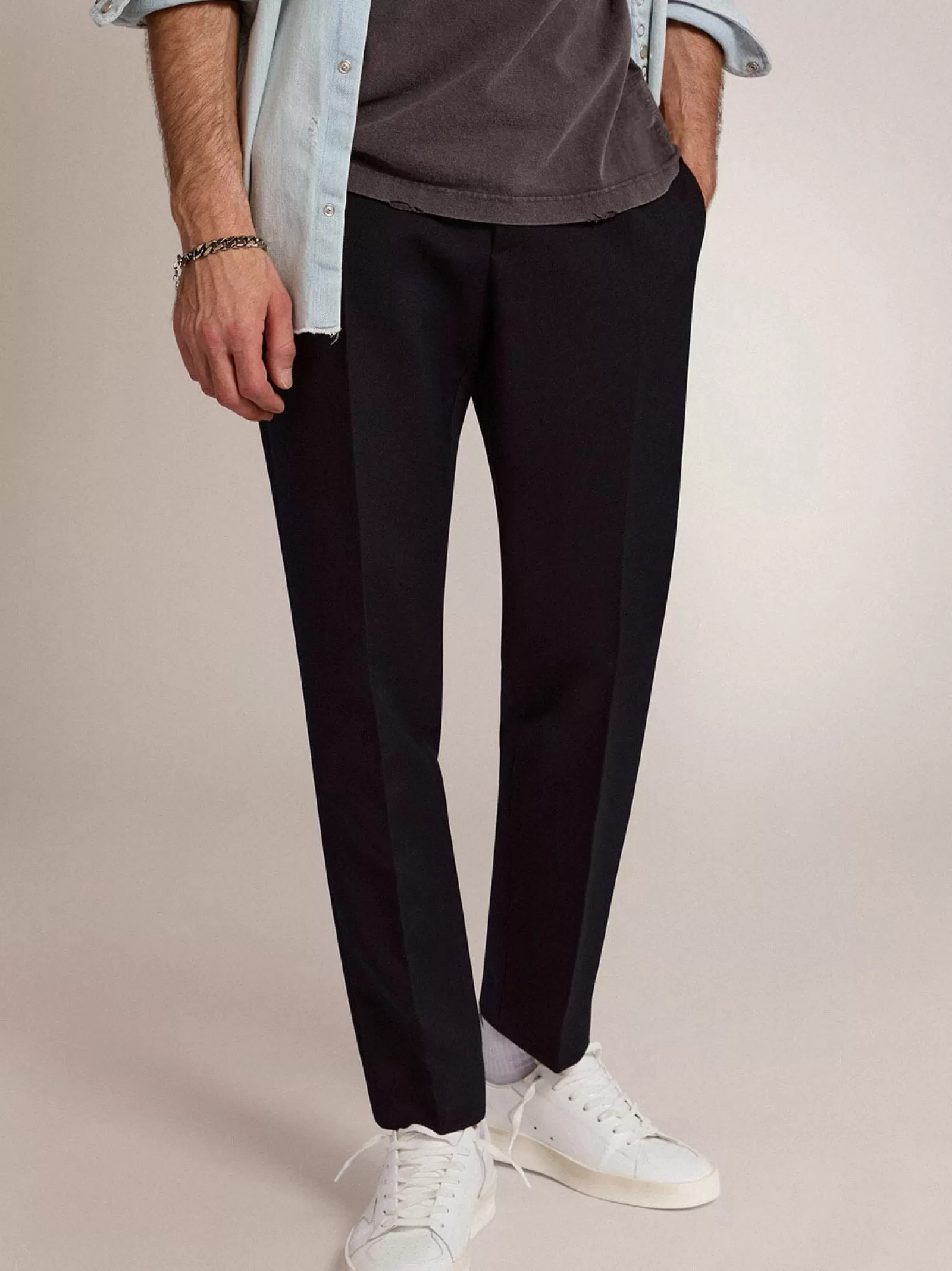 Pantalon homme en laine bleu foncé | Golden Goose New