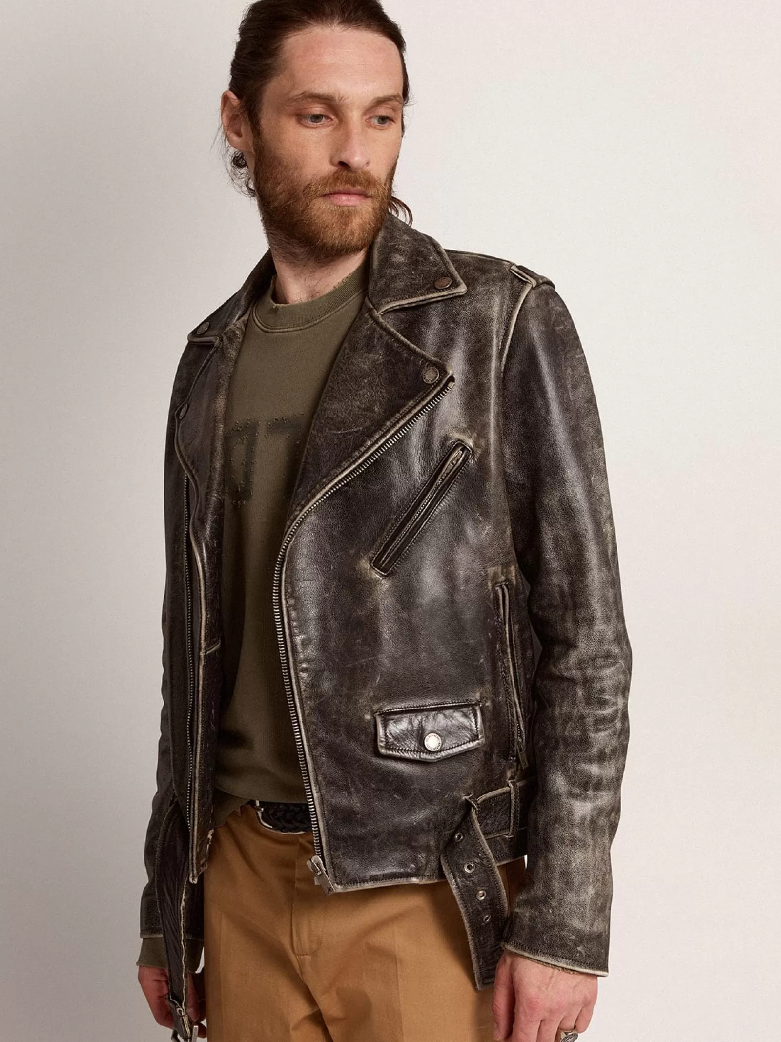 Perfecto homme en cuir effet usé | Golden Goose Cheap