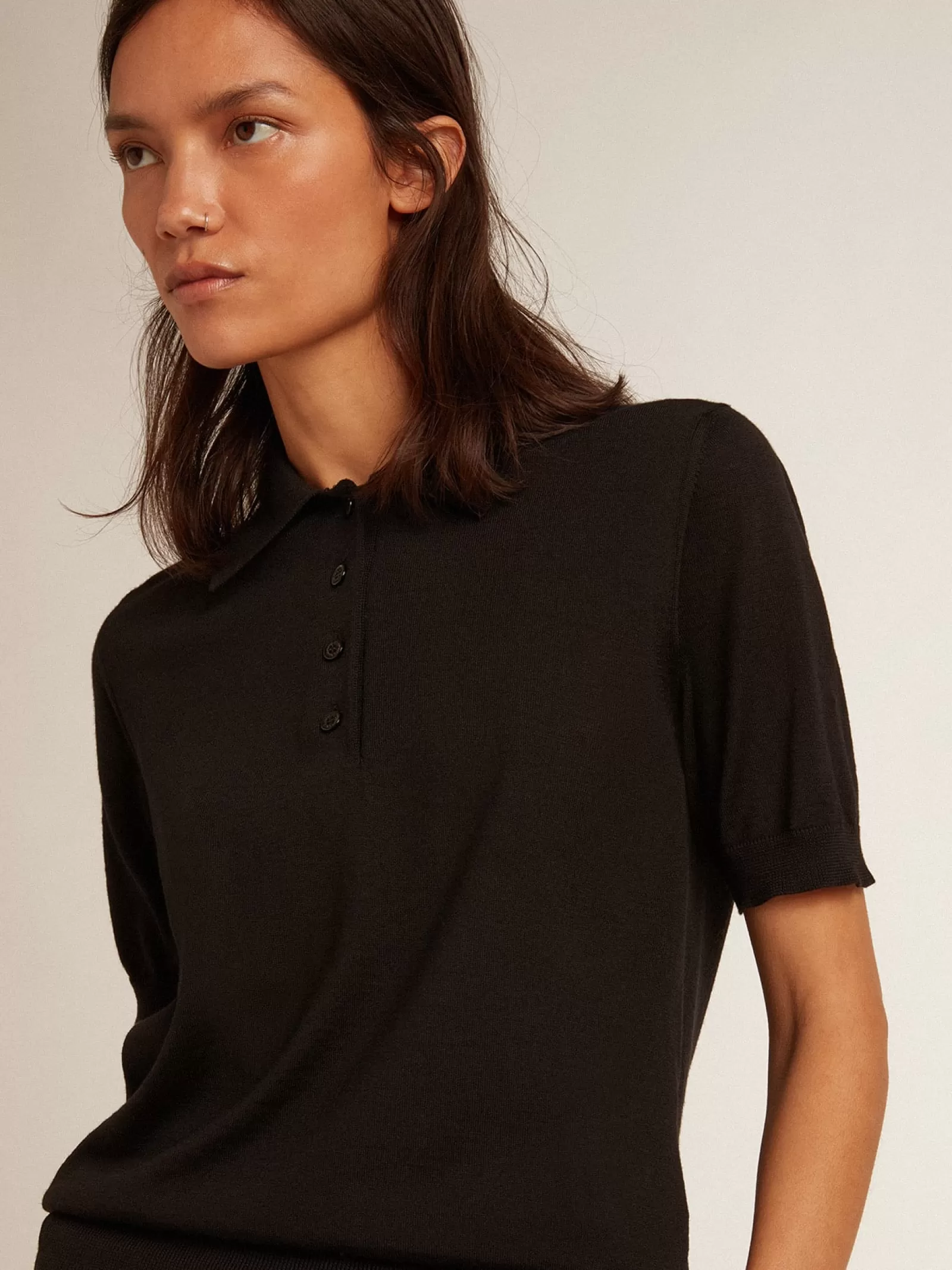 Polo en laine mérinos pour femme noir | Golden Goose Hot