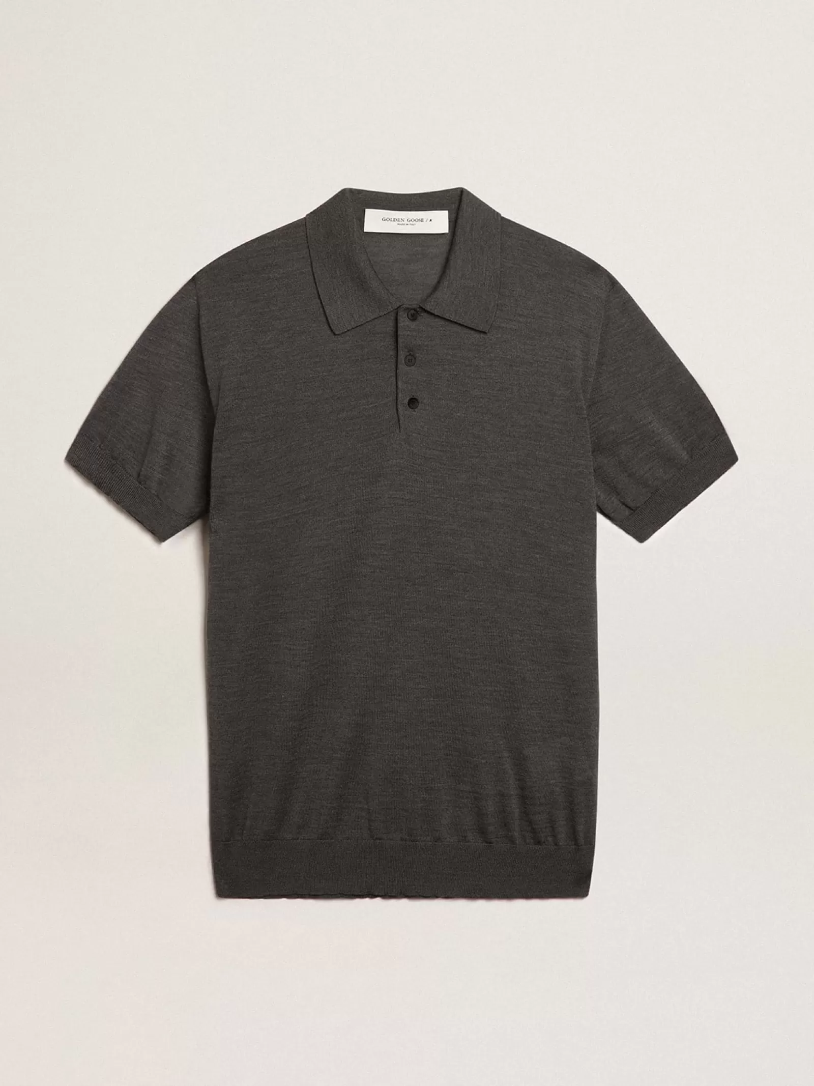 Polo gris à manches courtes pour homme en laine mérinos | Golden Goose New