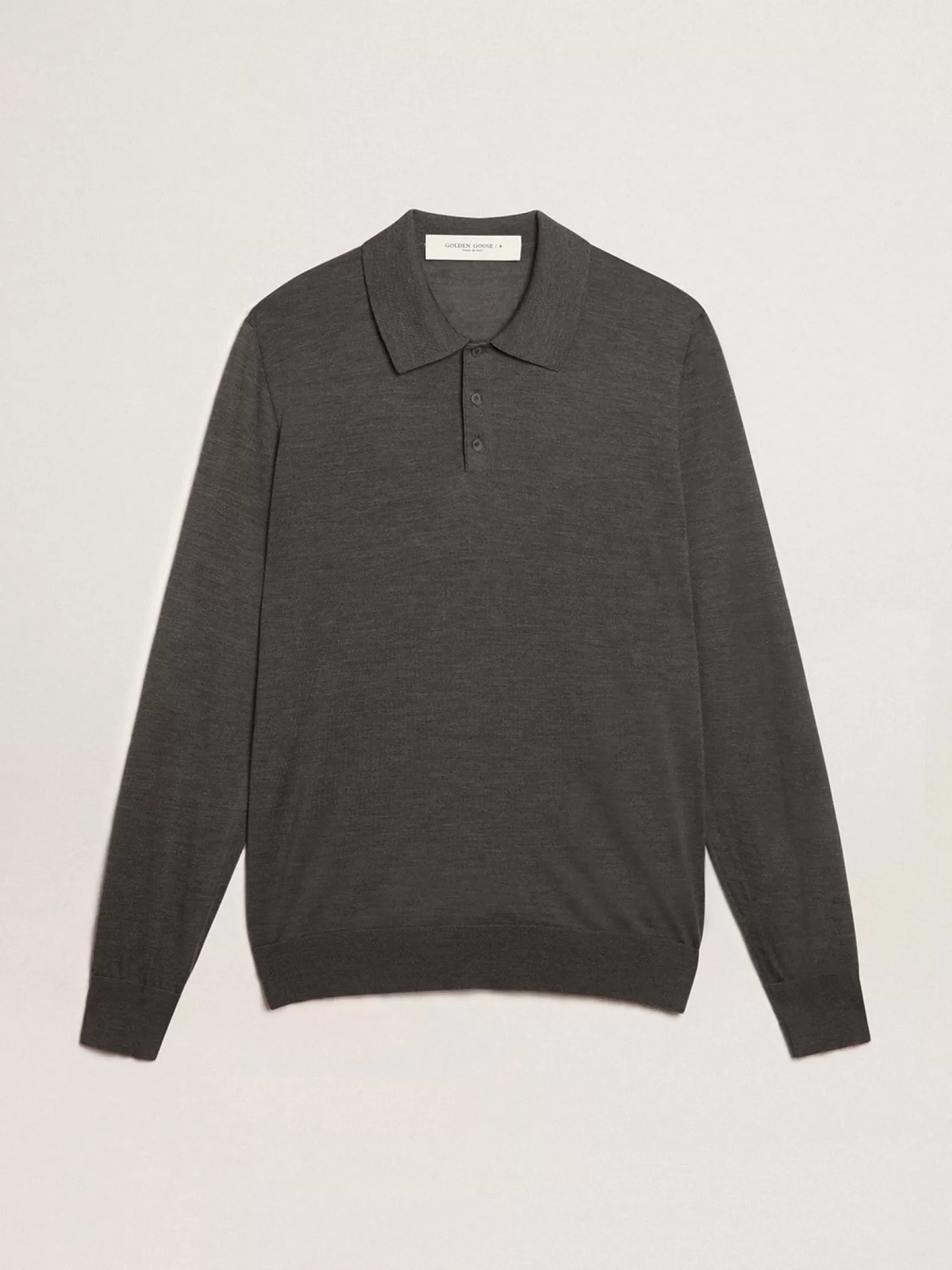 Polo gris à manches longues pour homme en laine mérinos | Golden Goose Sale