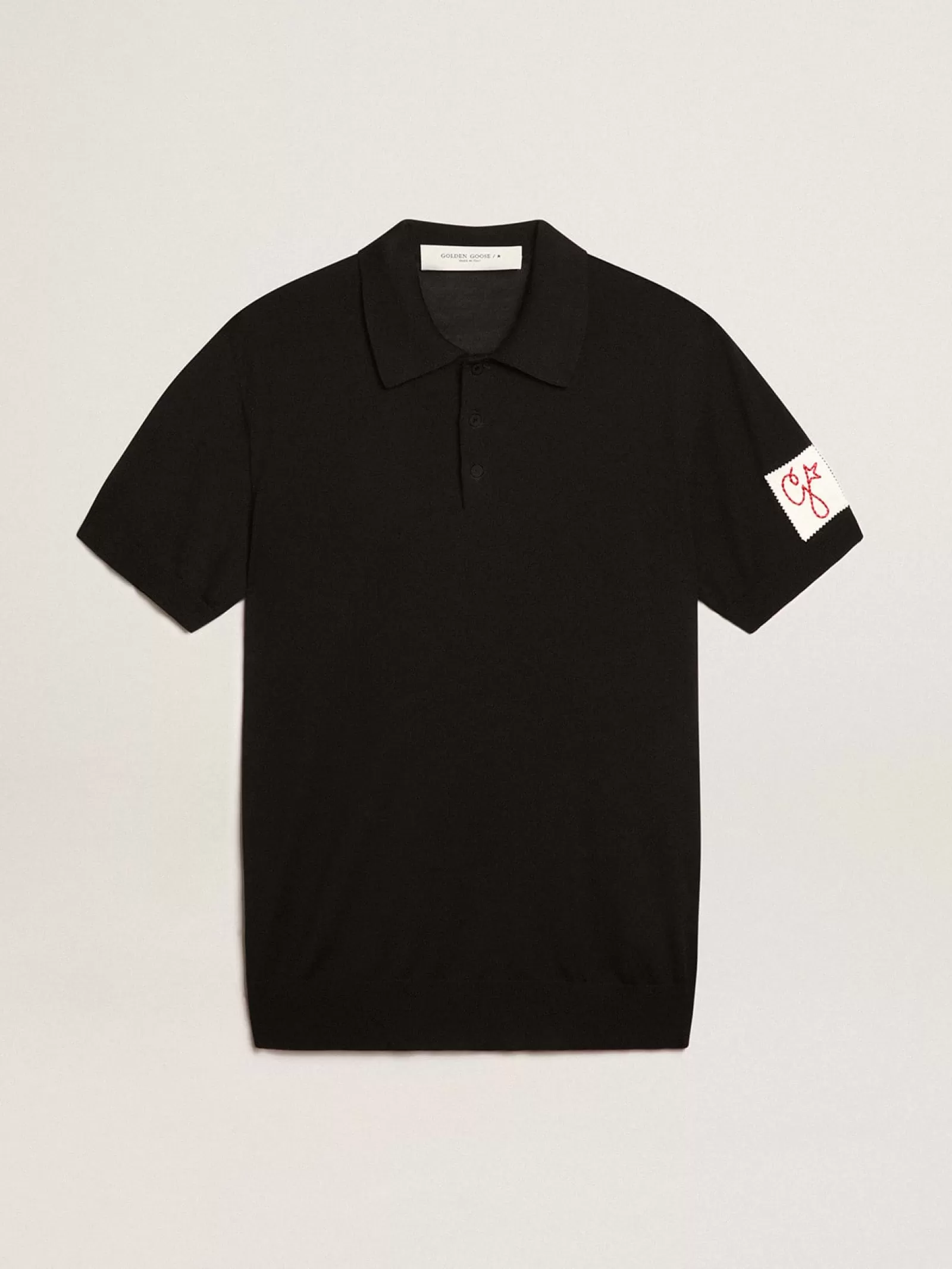 Polo noir à manches courtes pour homme en laine mérinos | Golden Goose New