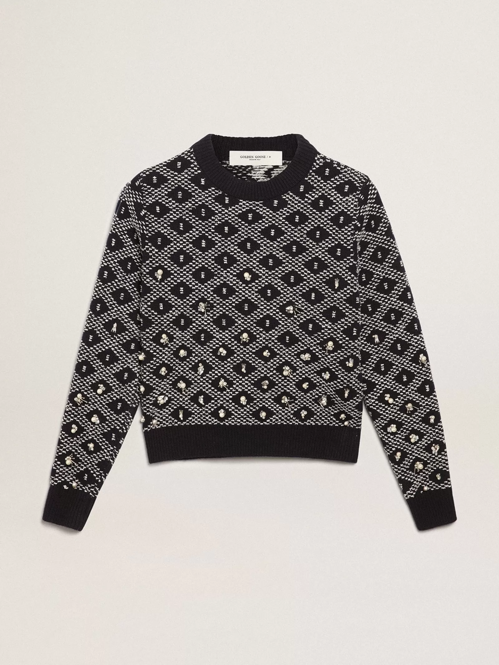 Pull à col rond femme à motifs géométriques blancs et bleus | Golden Goose Shop