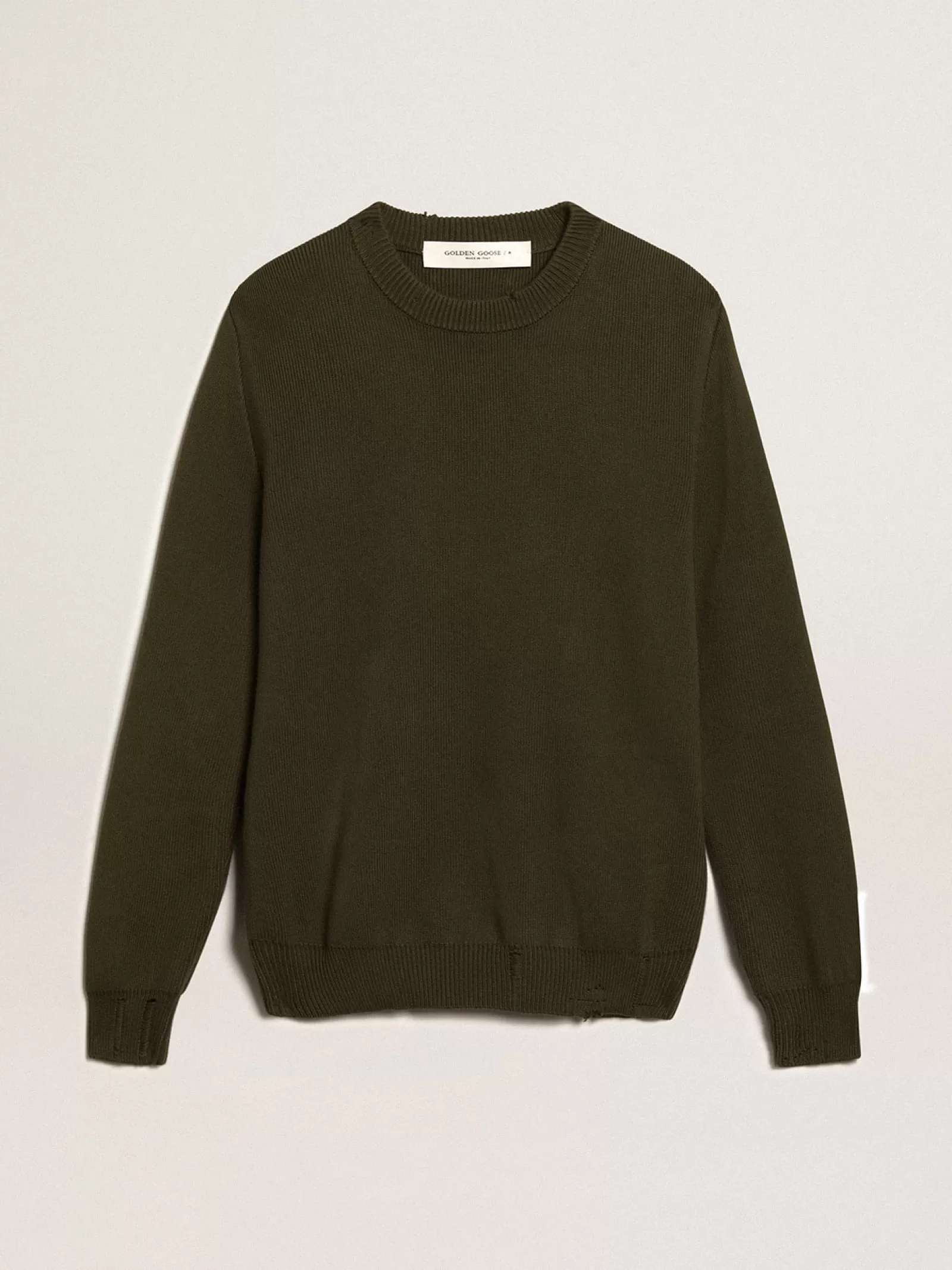 Pull à col rond homme en coton vert militaire | Golden Goose New