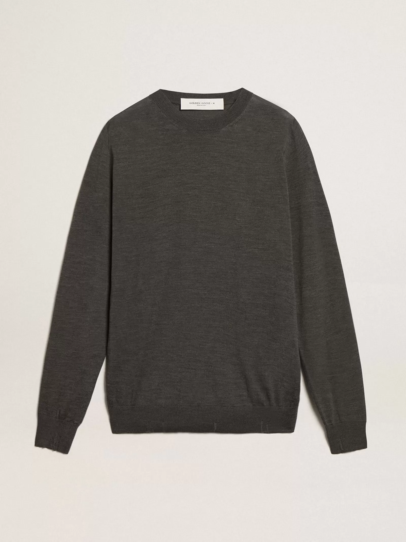 Pull à col rond homme en laine gris chiné foncé | Golden Goose Online