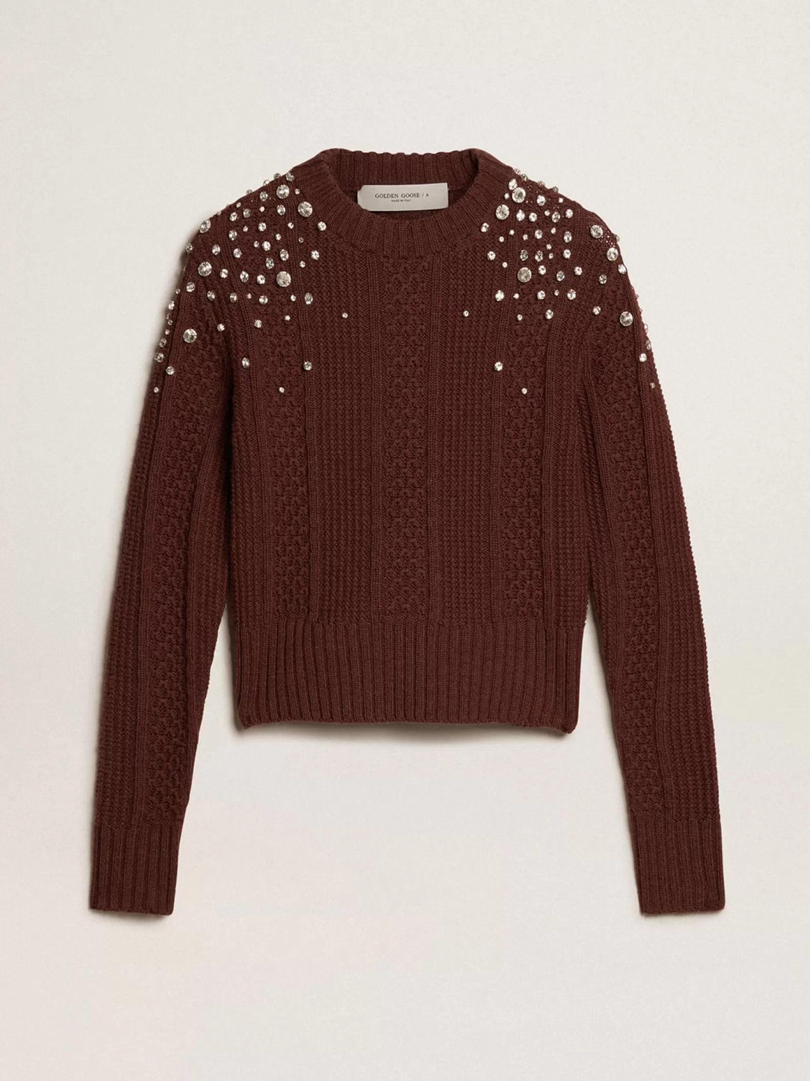 Pull cropped en laine bordeaux avec cristaux appliqués | Golden Goose New