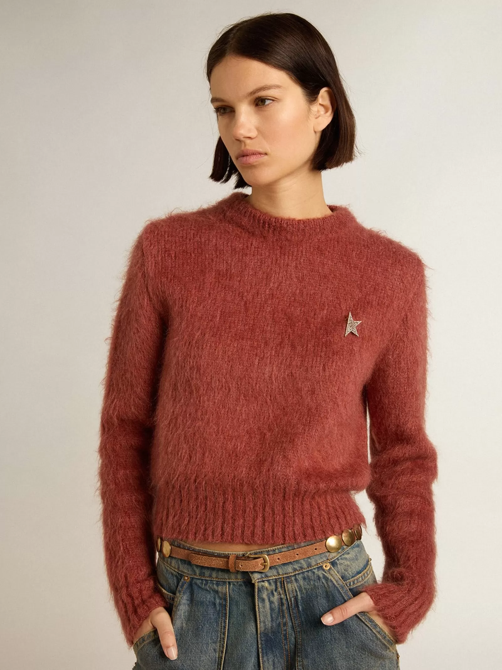 Pull cropped en mohair lilas foncé | Golden Goose Cheap