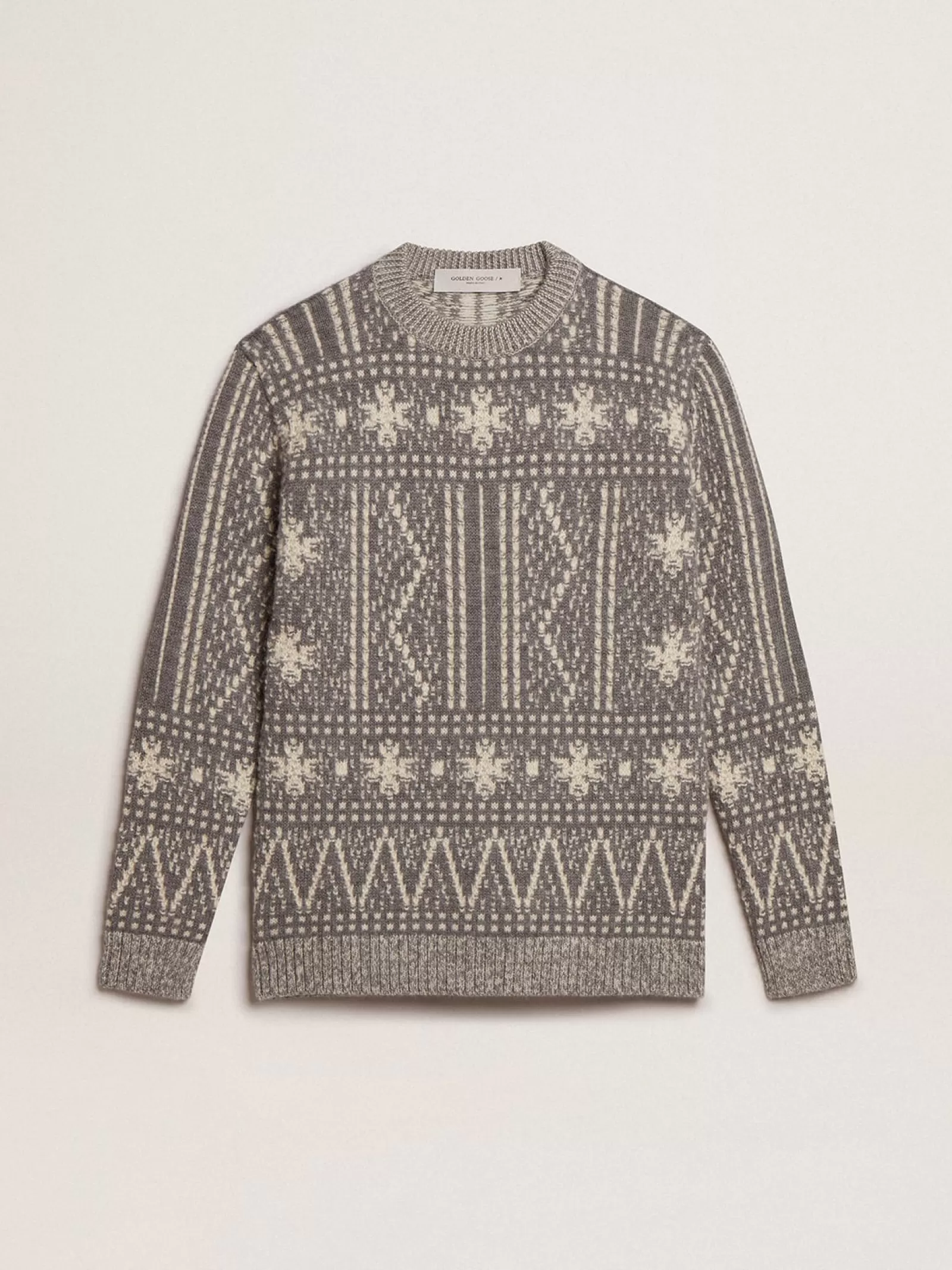 Pull ras-du-cou à motif Fair Isle gris | Golden Goose Fashion