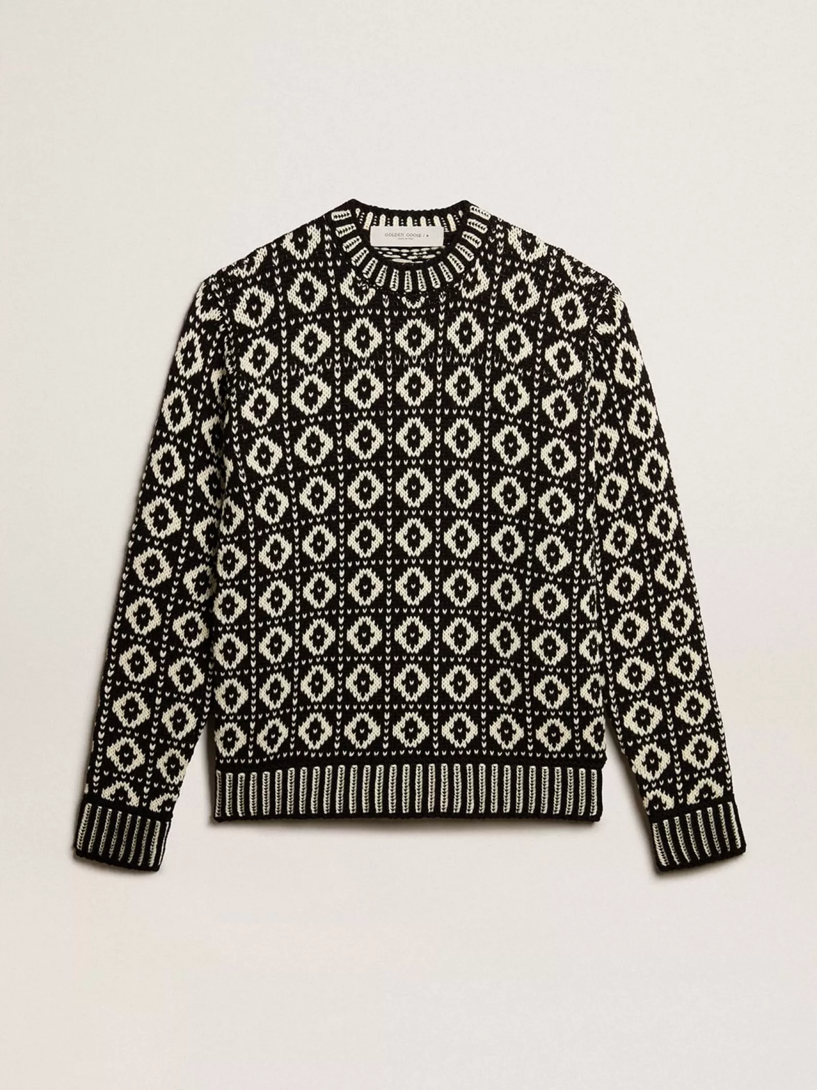 Pull ras-du-cou à motifs géométriques blanc antique et noir | Golden Goose Best Sale