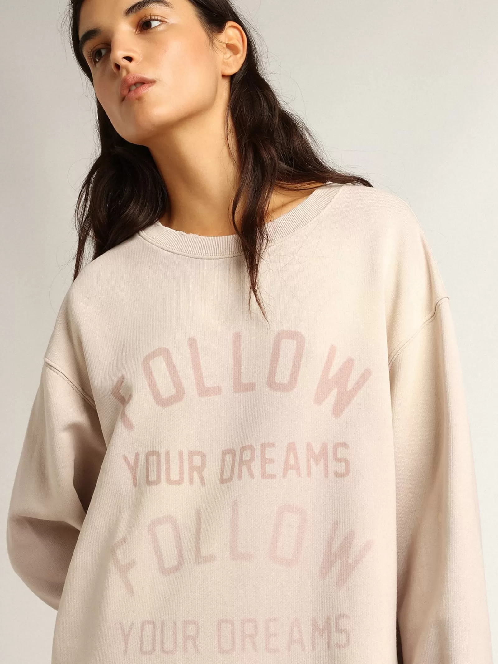 Robe sweat-shirt rose pâle avec traitement effet usé | Golden Goose Sale