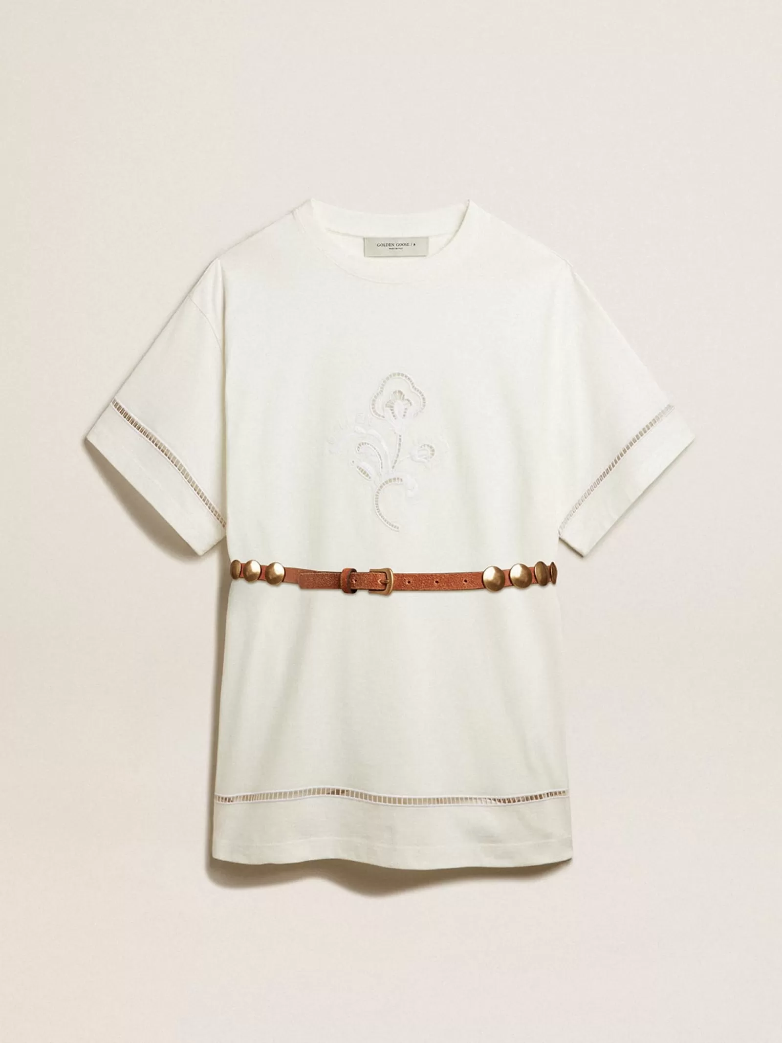 Robe t-shirt en coton blanc avec ceinture | Golden Goose Cheap